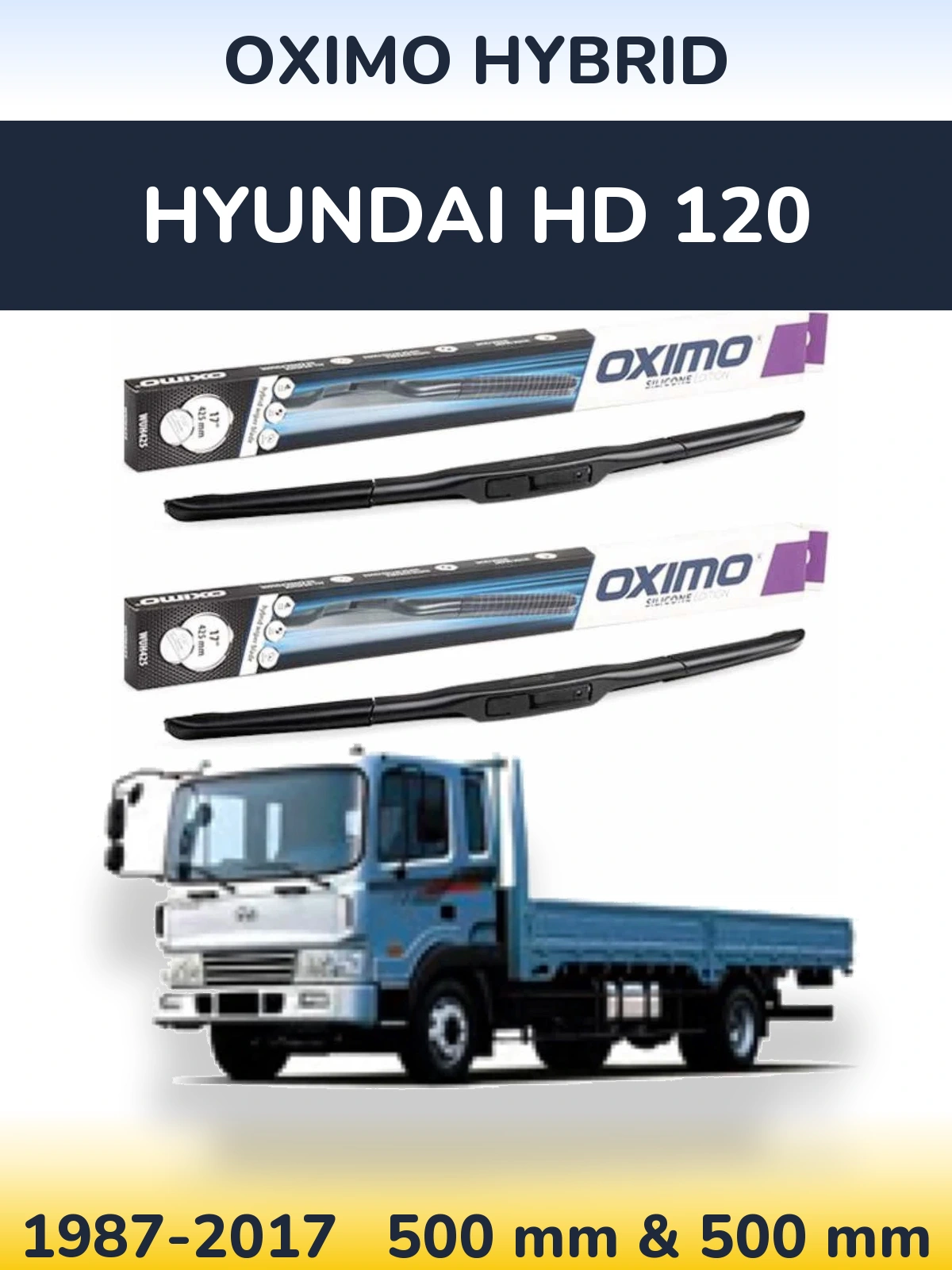 Sada předních stěračů Oximo Hybrid 500 a 500 mm pro Hyundai HD 120 1987-2017