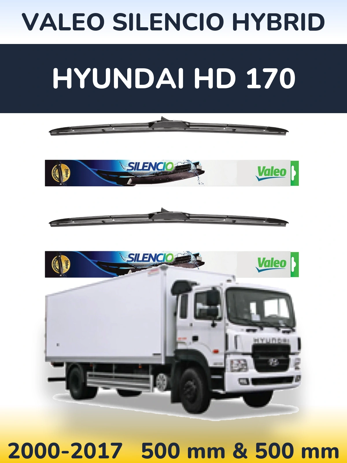 Комплект передніх щіток Valeo Silencio Hybrid 500 & 500 мм для Hyundai HD 170 2000-2017