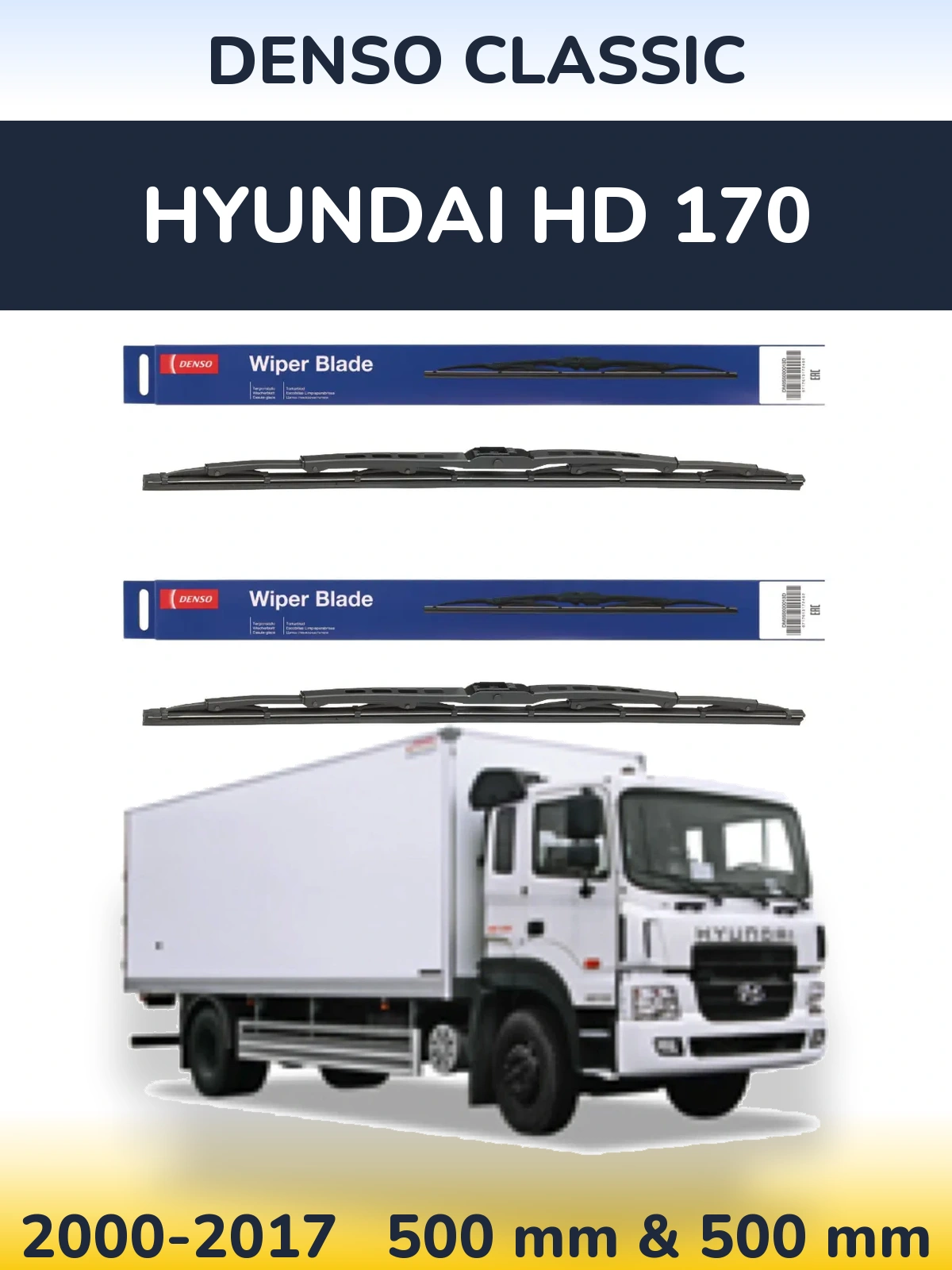 Sada předních stěračů Denso Classic 500 a 500 mm pro Hyundai HD 170 2000-2017