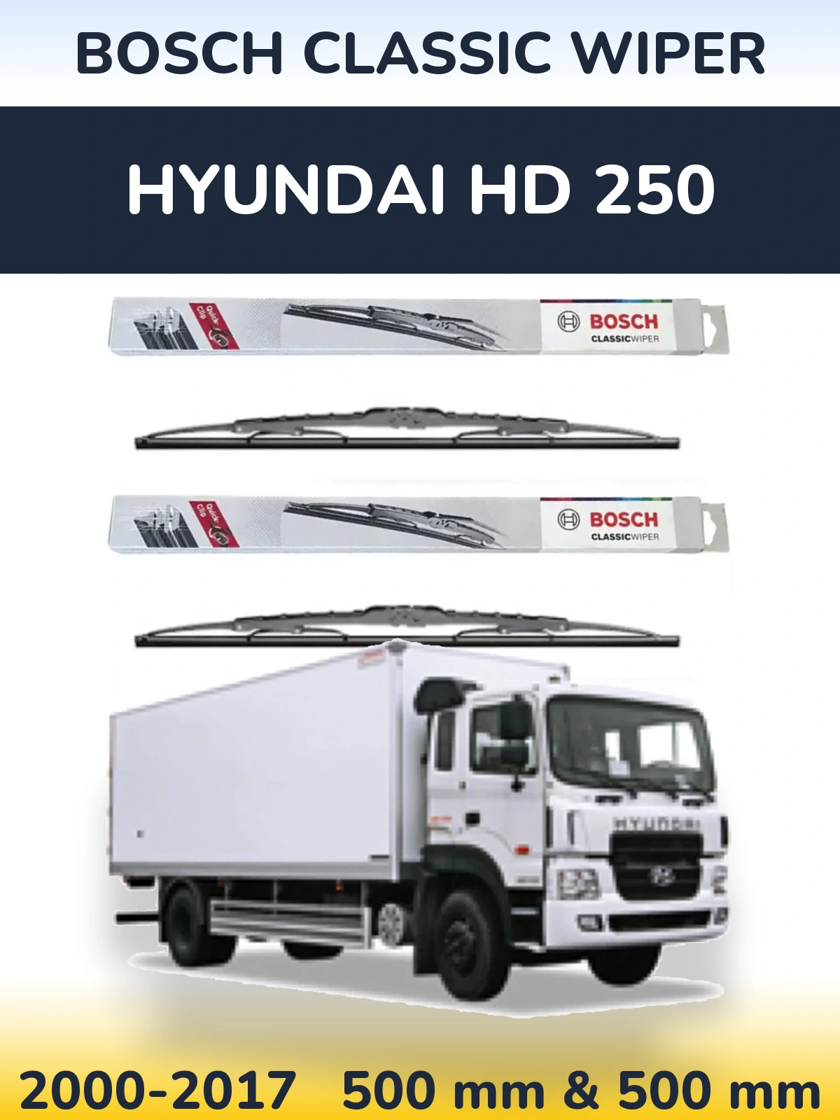 Sada předních stěračů BOSCH Classic Wiper 500 a 500 mm pro Hyundai HD 250 2000-2017