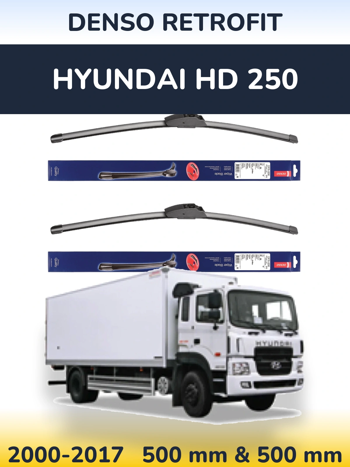 Sada předních stěračů Denso Retrofit 500 a 500 mm pro Hyundai HD 250 2000-2017