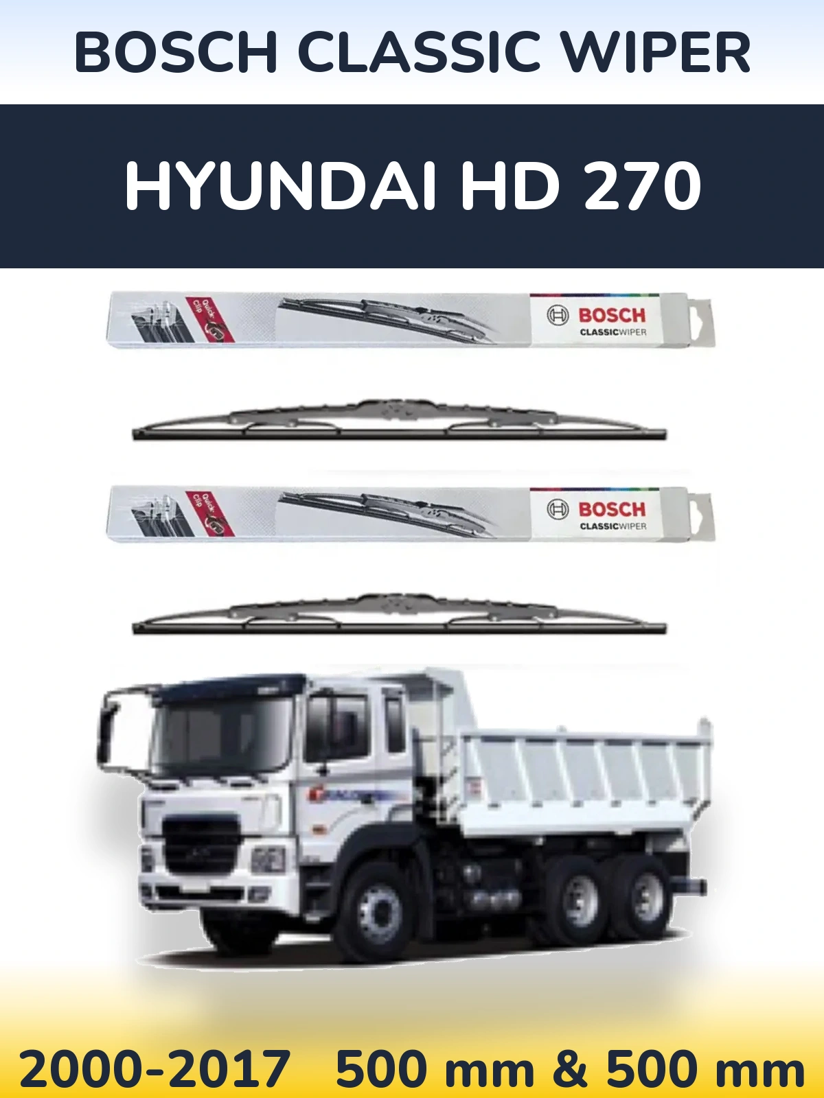 Sada předních stěračů BOSCH Classic Wiper 500 a 500 mm pro Hyundai HD 270 2000-2017