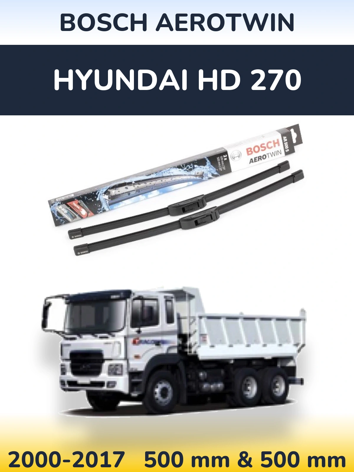 Комплект передніх щіток BOSCH AeroTwin 500 & 500 мм для Hyundai HD 270 2000-2017