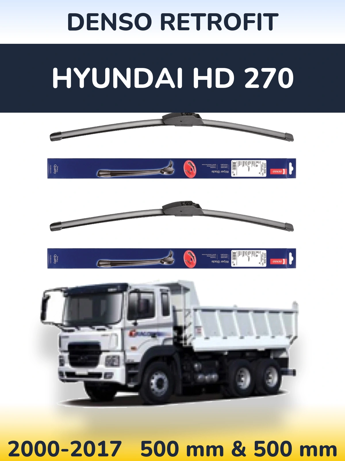 Sada předních stěračů Denso Retrofit 500 a 500 mm pro Hyundai HD 270 2000-2017