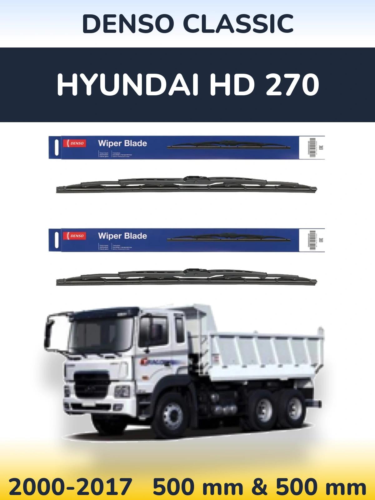 Sada předních stěračů Denso Classic 500 a 500 mm pro Hyundai HD 270 2000-2017