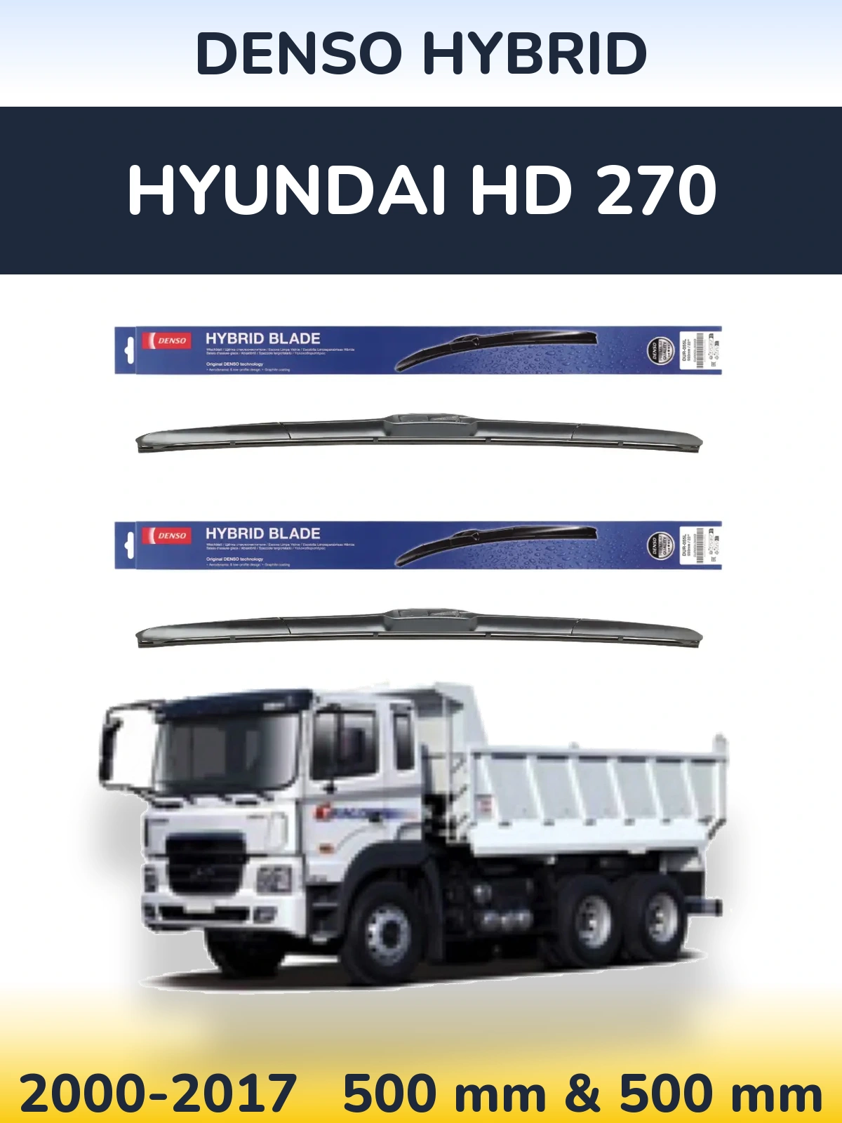 Sada předních stěračů Denso Hybrid 500 a 500 mm pro Hyundai HD 270 2000-2017