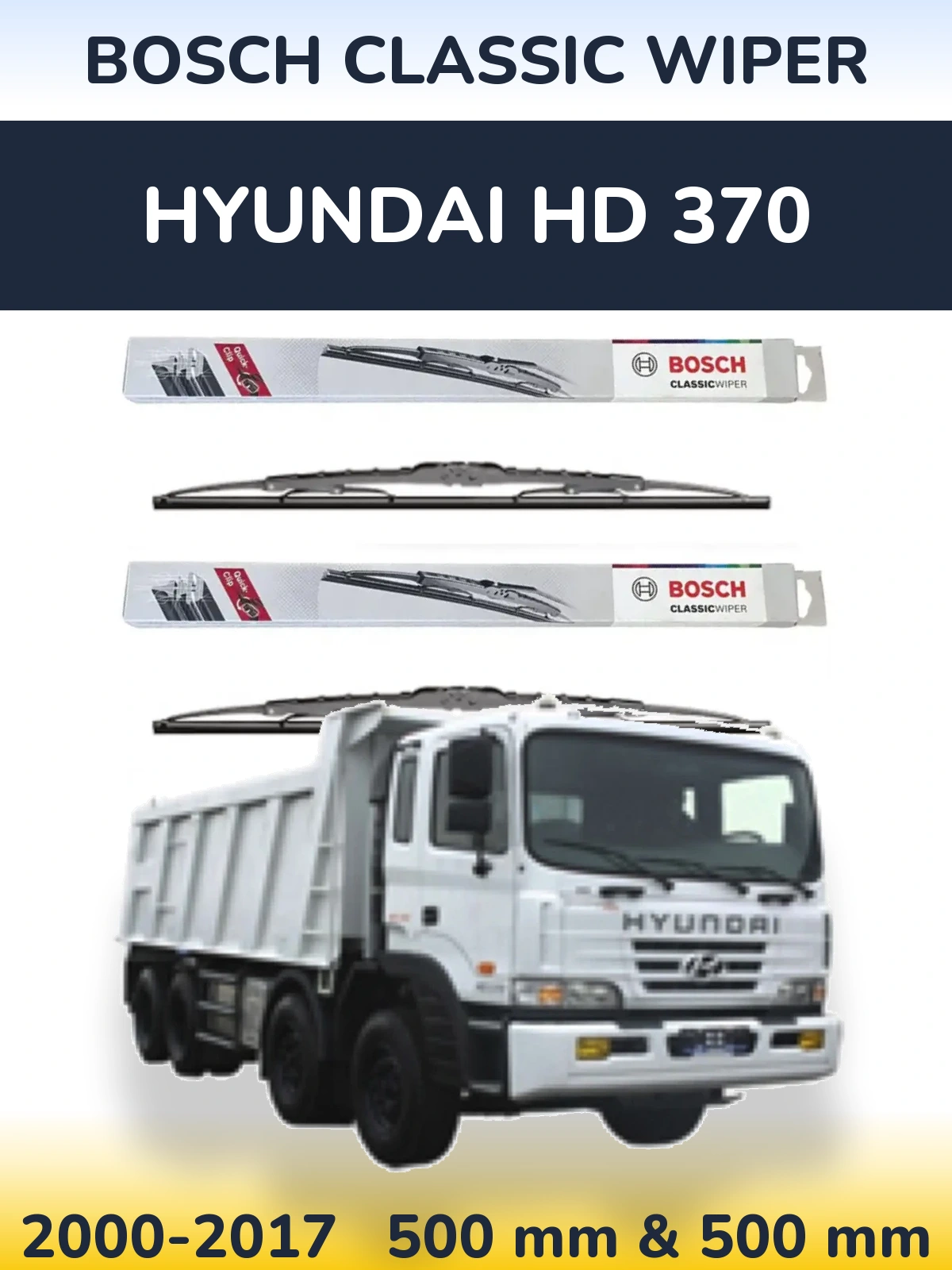 Sada předních stěračů BOSCH Classic Wiper 500 a 500 mm pro Hyundai HD 370 2000-2017