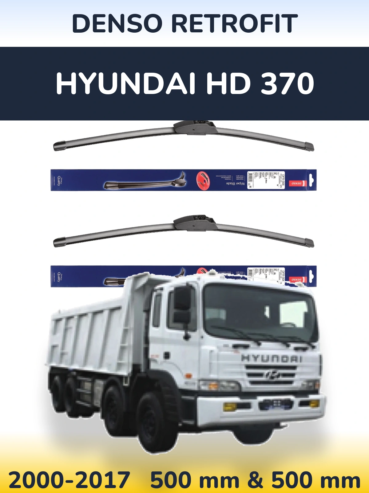 Sada předních stěračů Denso Retrofit 500 a 500 mm pro Hyundai HD 370 2000-2017