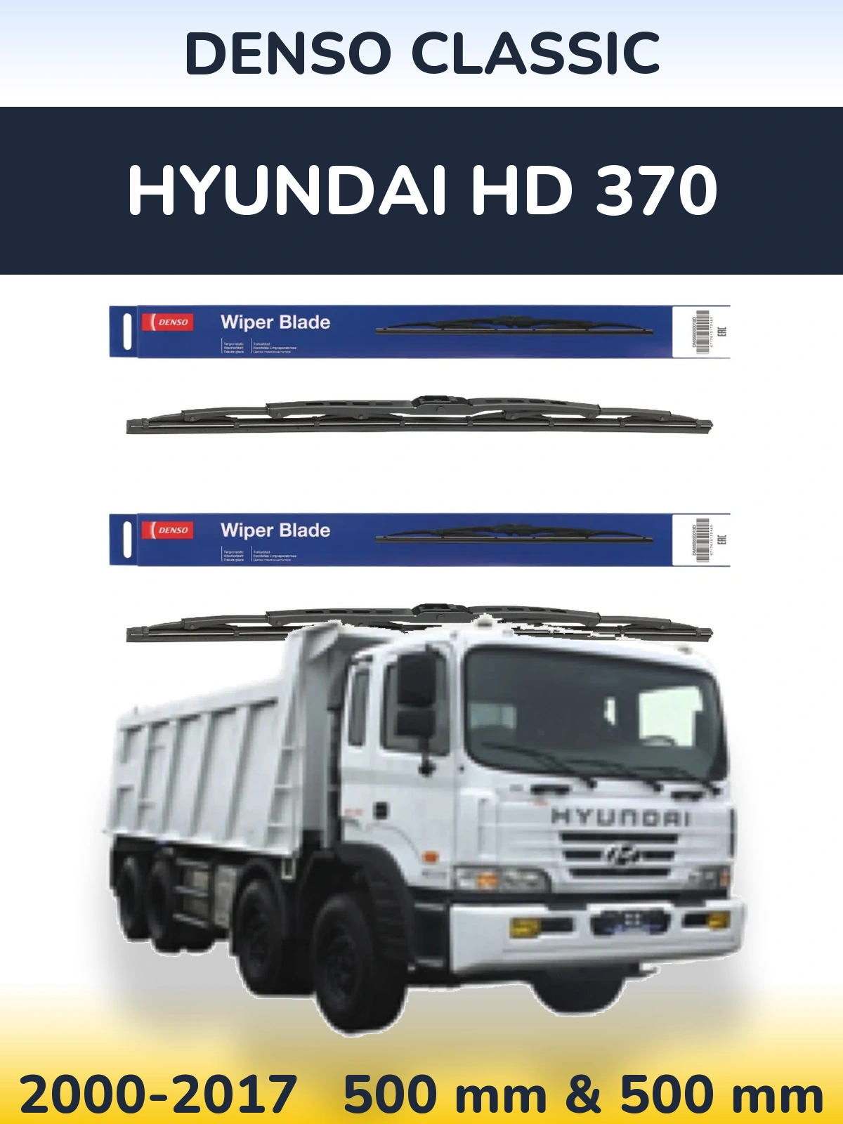 Sada předních stěračů Denso Classic 500 a 500 mm pro Hyundai HD 370 2000-2017