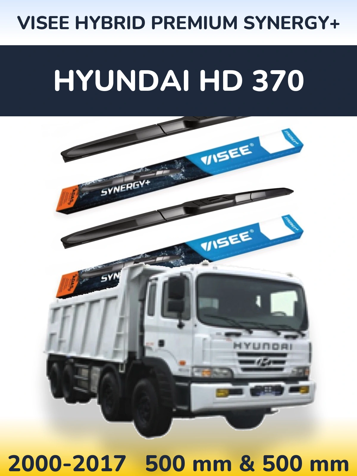 Sada předních stěračů VISEE HYBRID PREMIUM SYNERGY+ 500 a 500 mm pro Hyundai HD 370 2000-2017