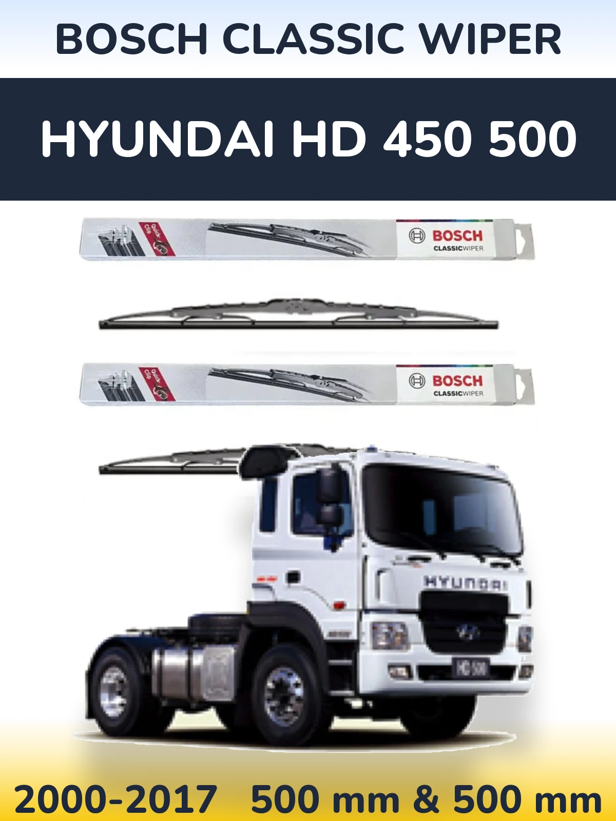 Sada předních stěračů BOSCH Classic Wiper 500 a 500 mm pro Hyundai HD 450 500 2000-2017