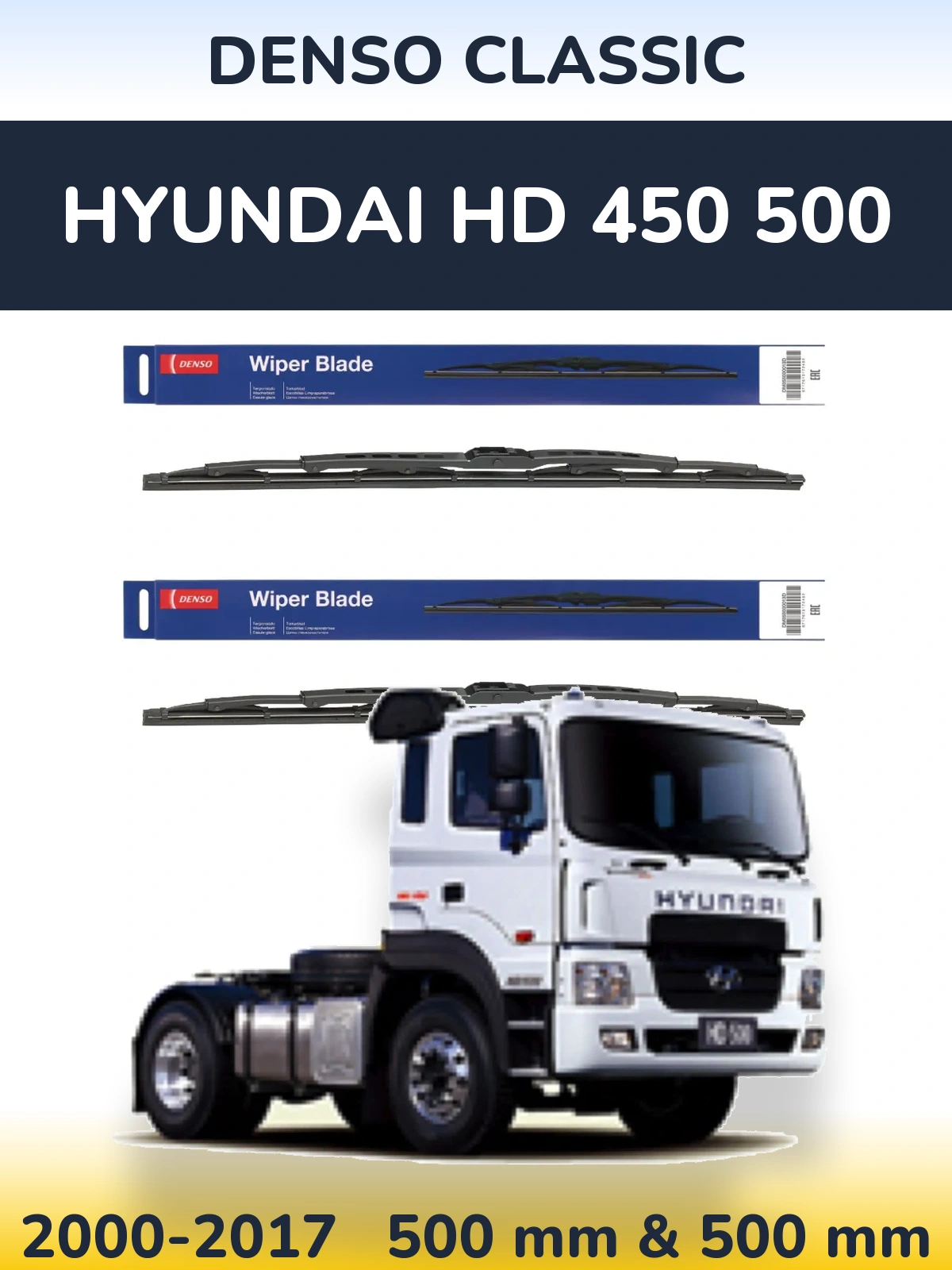 Sada předních stěračů Denso Classic 500 a 500 mm pro Hyundai HD 450 500 2000-2017