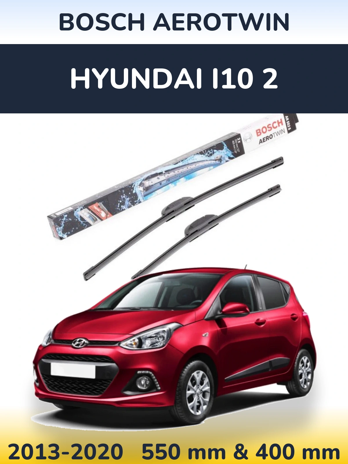 Sada předních stěračů BOSCH AeroTwin 550 a 400 mm pro Hyundai i10 2 2013-2020