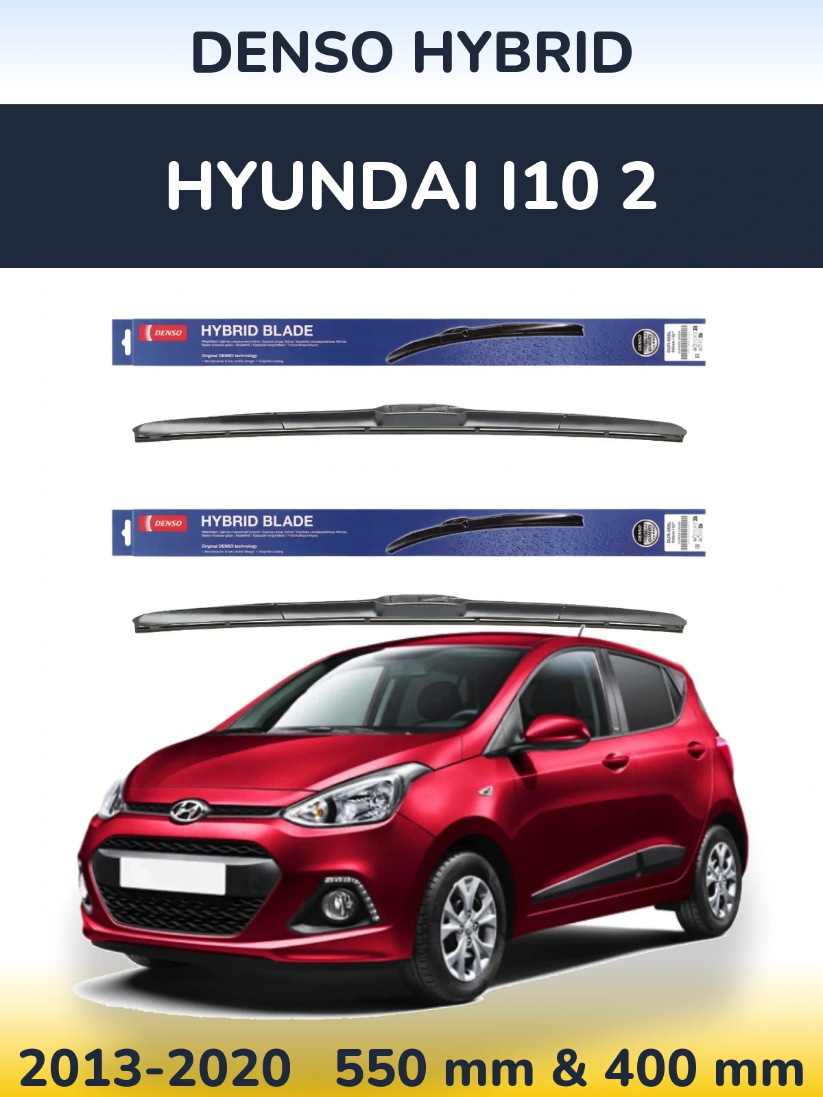 Sada předních stěračů Denso Hybrid 550 a 400 mm pro Hyundai i10 2 2013-2020