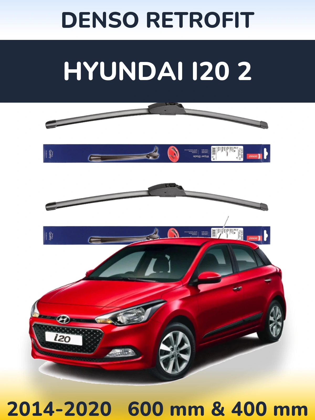 Sada předních stěračů Denso Retrofit 600 a 400 mm pro Hyundai i20 2 2014-2020
