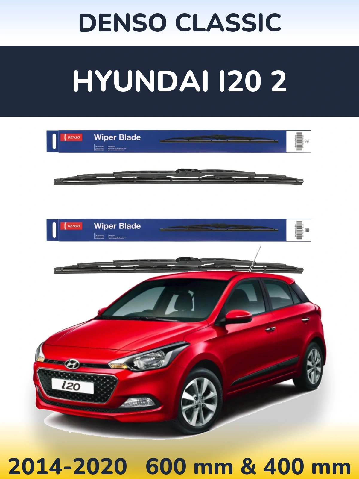 Sada předních stěračů Denso Classic 600 a 400 mm pro Hyundai i20 2 2014-2020
