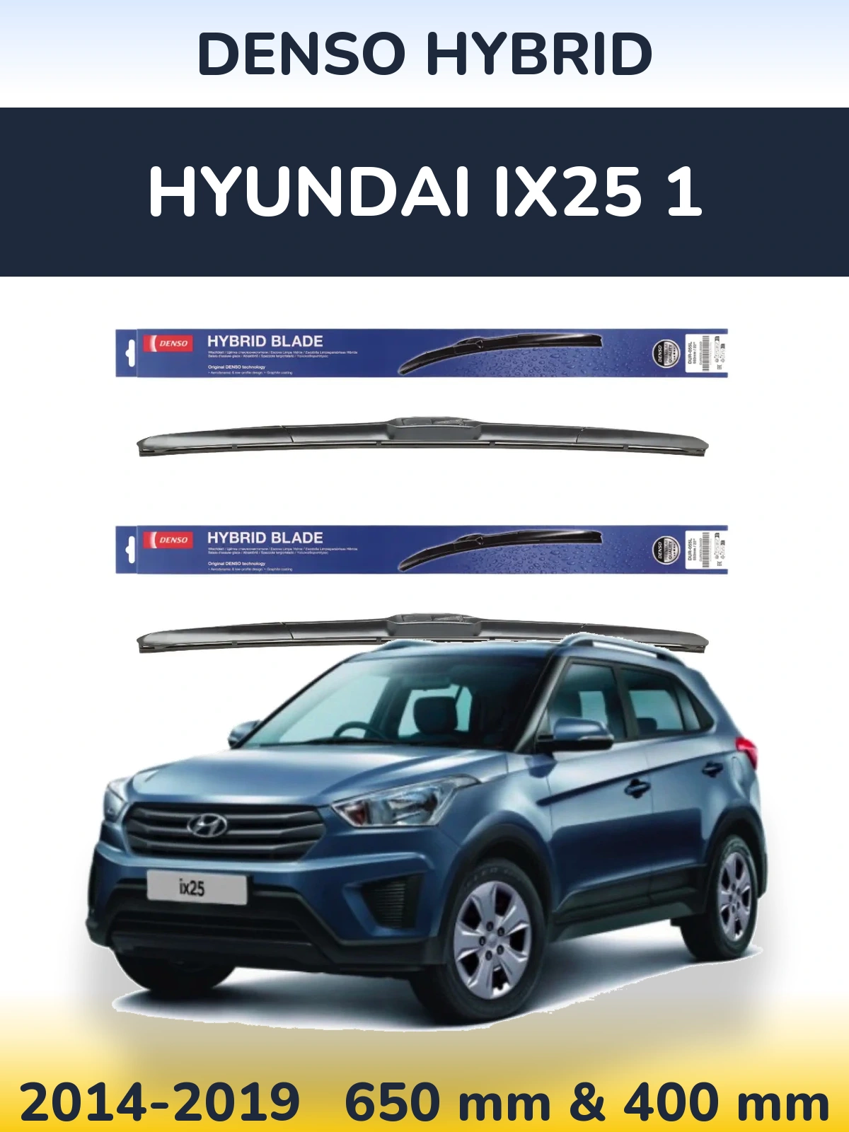Sada předních stěračů Denso Hybrid 650 a 400 mm pro Hyundai ix25 1 2014-2019