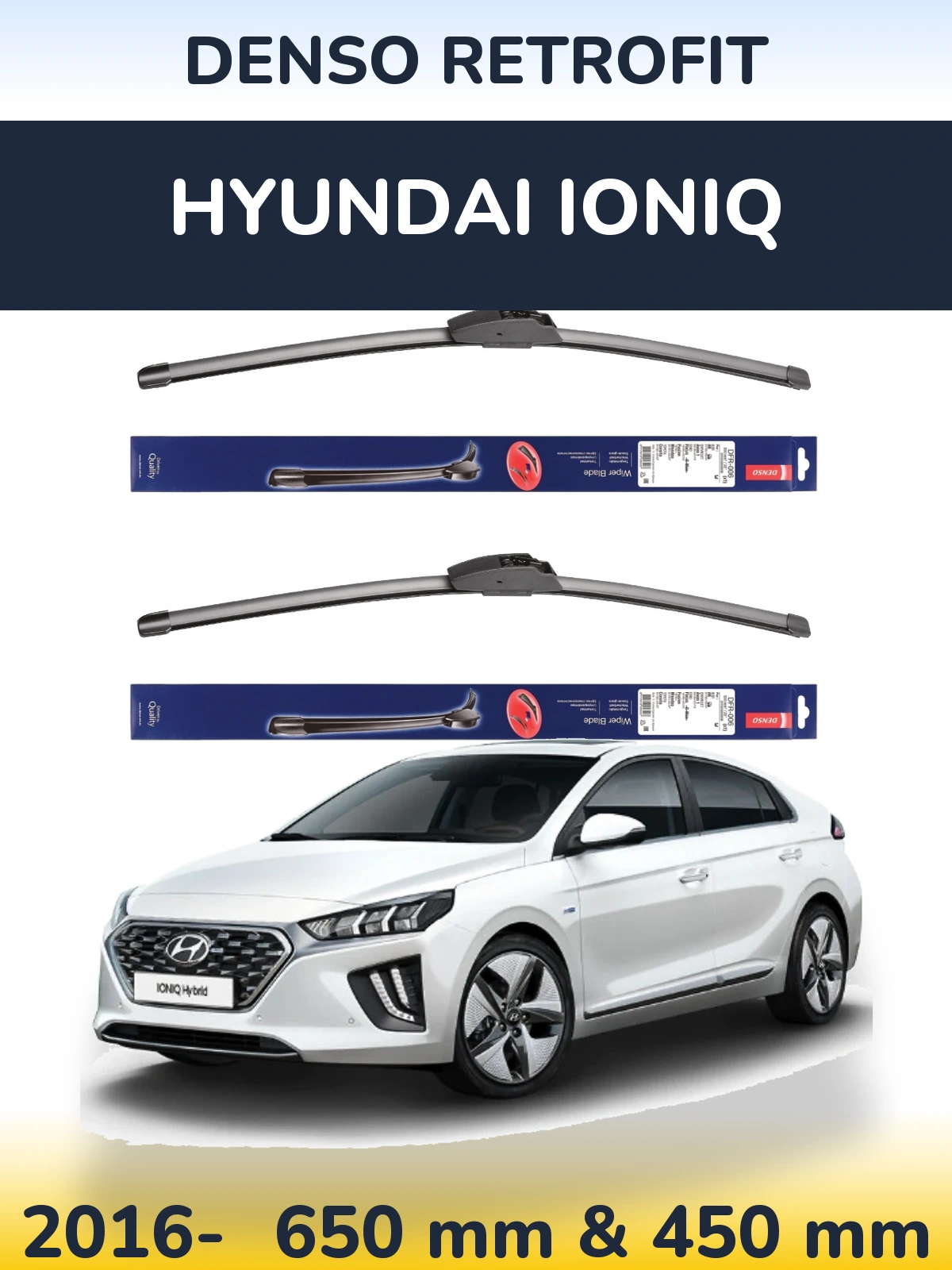 Sada předních stěračů Denso Retrofit 650 a 450 mm pro Hyundai IONIQ 2016-2026