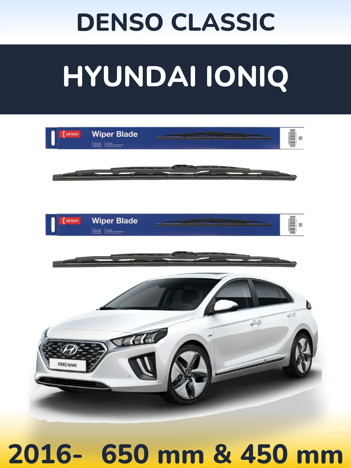 Sada předních stěračů Denso Classic 650 a 450 mm pro Hyundai IONIQ 2016-2026