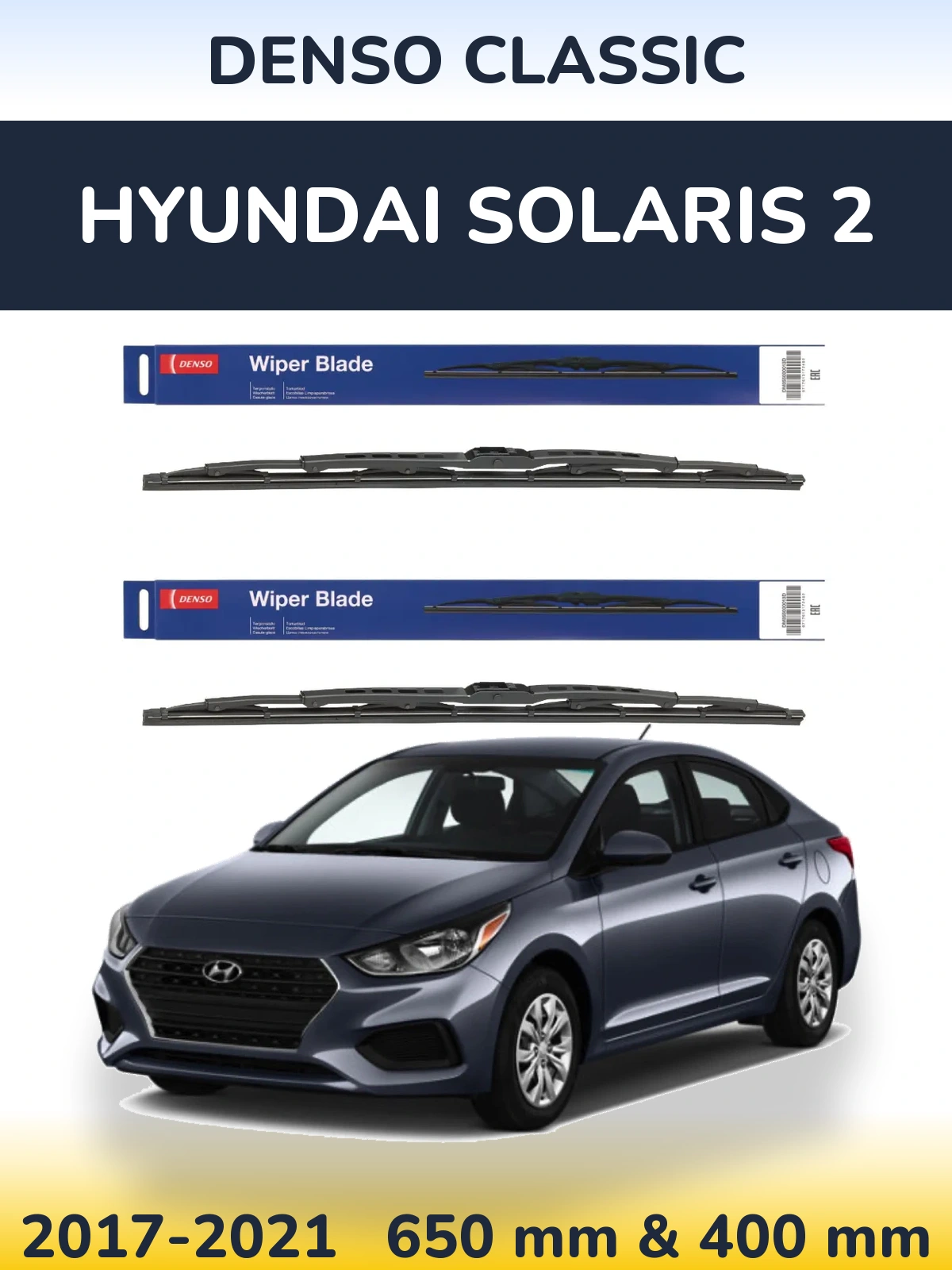Sada předních stěračů Denso Classic 650 a 400 mm pro Hyundai Solaris 2 2017-2021
