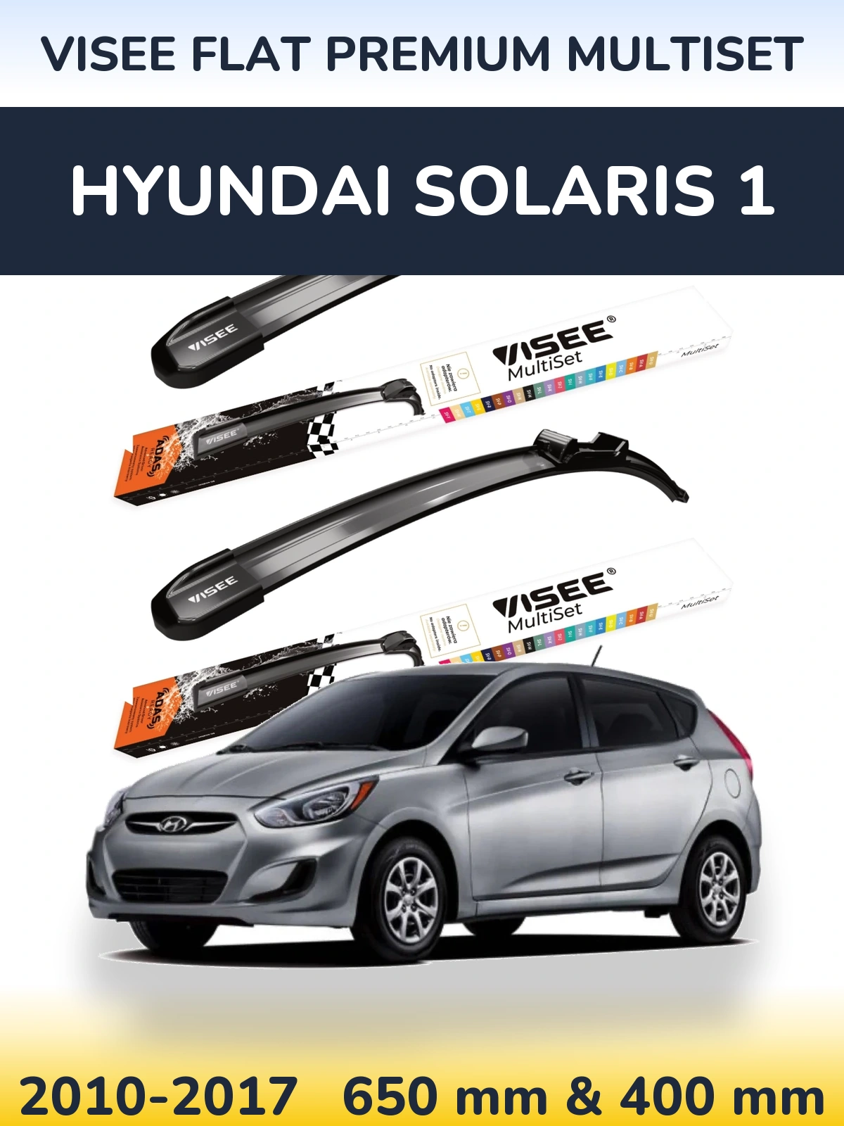 Sada předních stěračů VISEE FLAT PREMIUM MultiSet 650 a 400 mm pro Hyundai Solaris 1 2010-2017