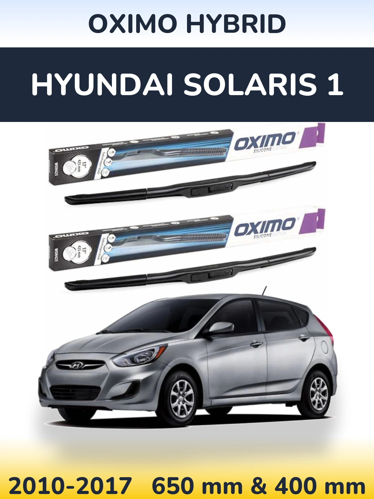 Sada předních stěračů Oximo Hybrid 650 a 400 mm pro Hyundai Solaris 1 2010-2017