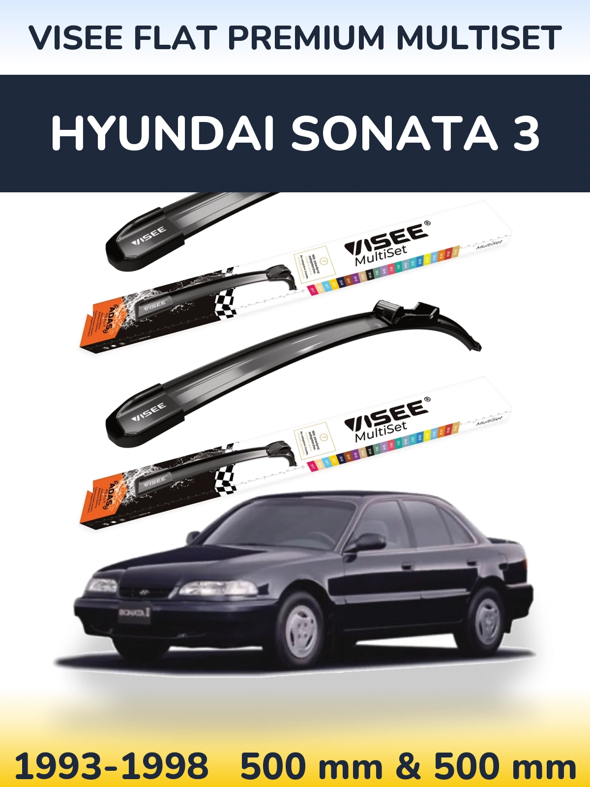 Sada předních stěračů VISEE FLAT PREMIUM MultiSet 500 a 500 mm pro Hyundai Sonata 3 1993-1998