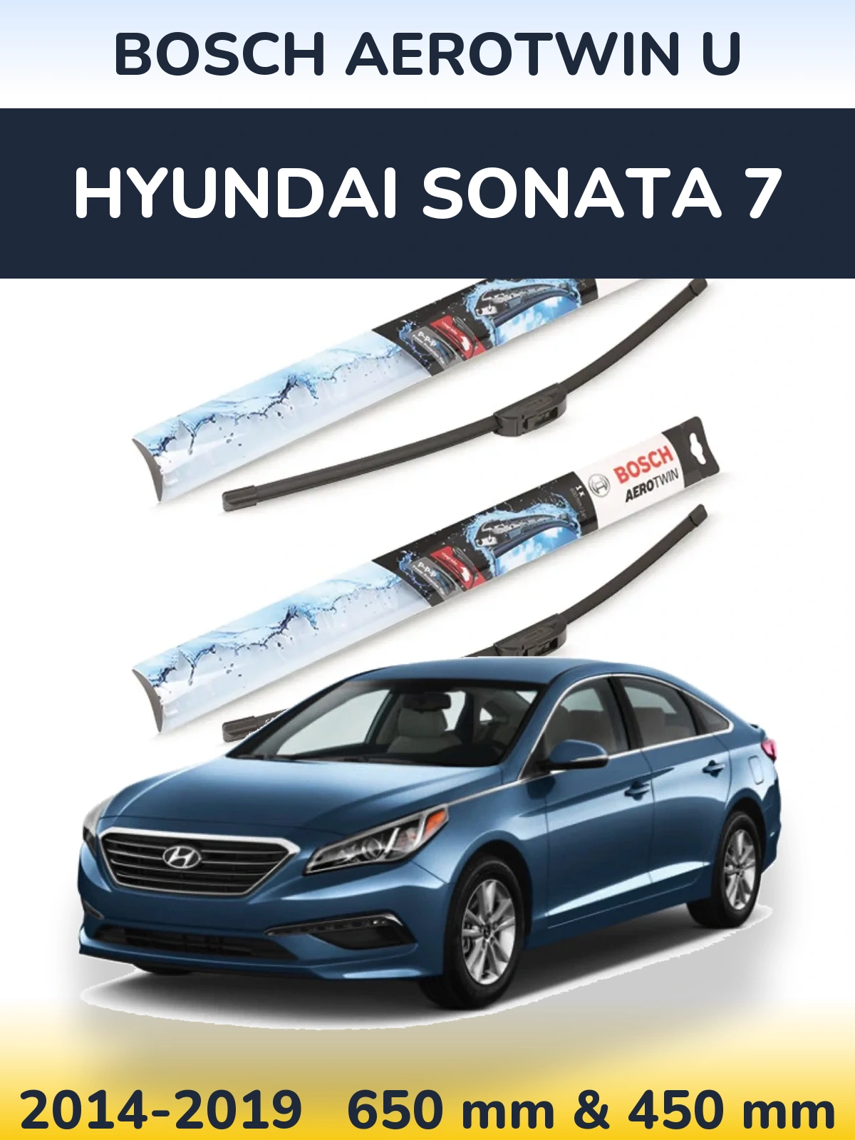 Sada předních stěračů BOSCH AeroTwin U 650 a 450 mm pro Hyundai Sonata 7 2014-2019
