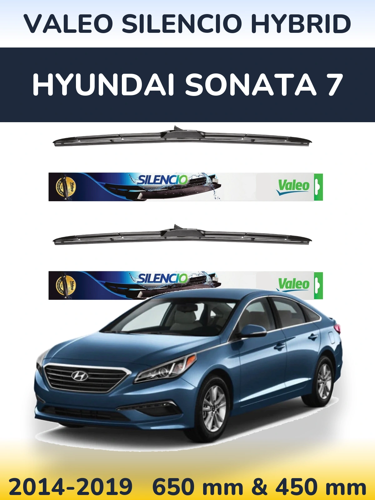 Sada předních stěračů Valeo Silencio Hybrid 650 a 450 mm pro Hyundai Sonata 7 2014-2019