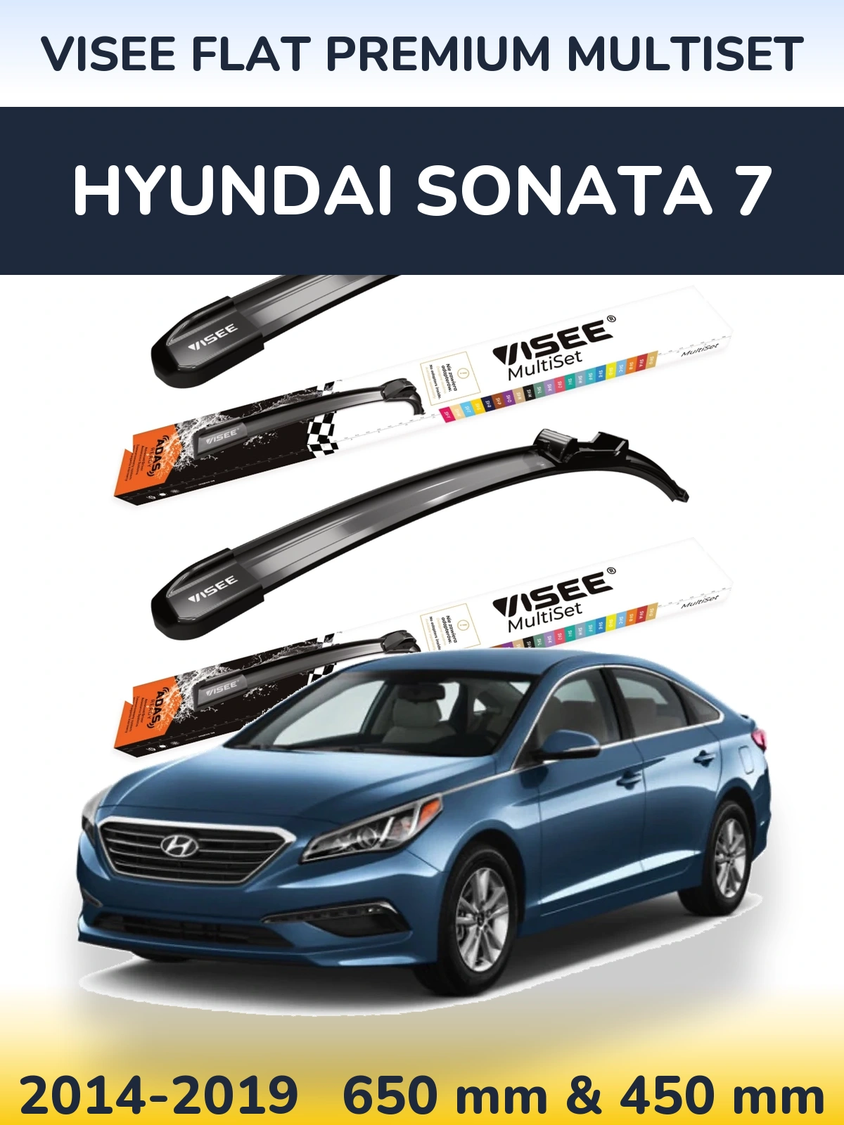 Sada předních stěračů VISEE FLAT PREMIUM MultiSet 650 a 450 mm pro Hyundai Sonata 7 2014-2019