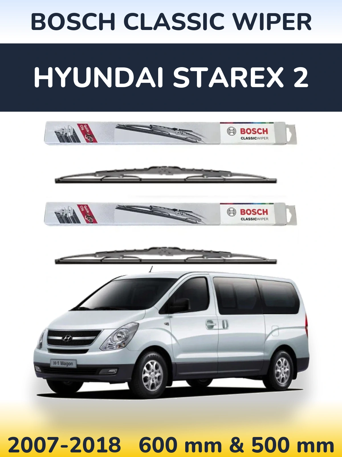 Sada předních stěračů BOSCH Classic Wiper 600 a 500 mm pro Hyundai Starex 2 2007-2018