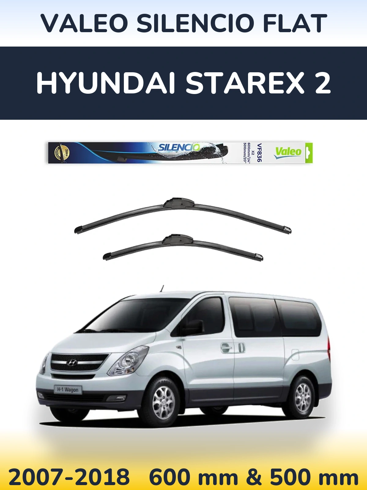 Sada předních stěračů Valeo Silencio Flat 600 a 500 mm pro Hyundai Starex 2 2007-2018