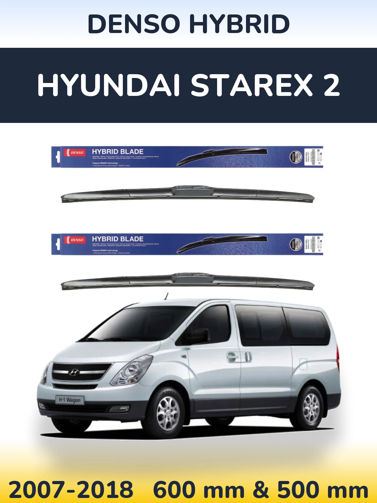 Sada předních stěračů Denso Hybrid 600 a 500 mm pro Hyundai Starex 2 2007-2018