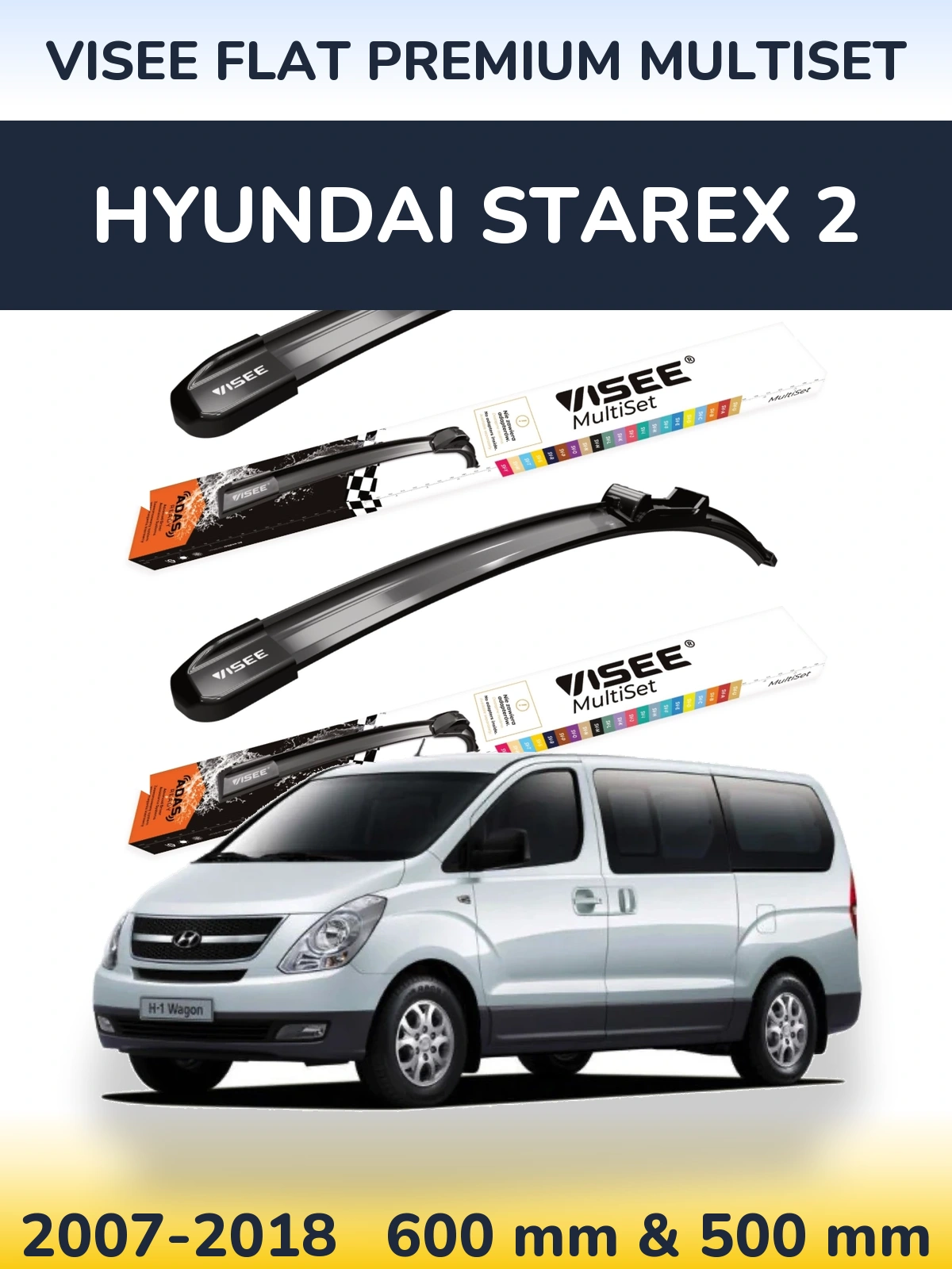 Sada předních stěračů VISEE FLAT PREMIUM MultiSet 600 a 500 mm pro Hyundai Starex 2 2007-2018