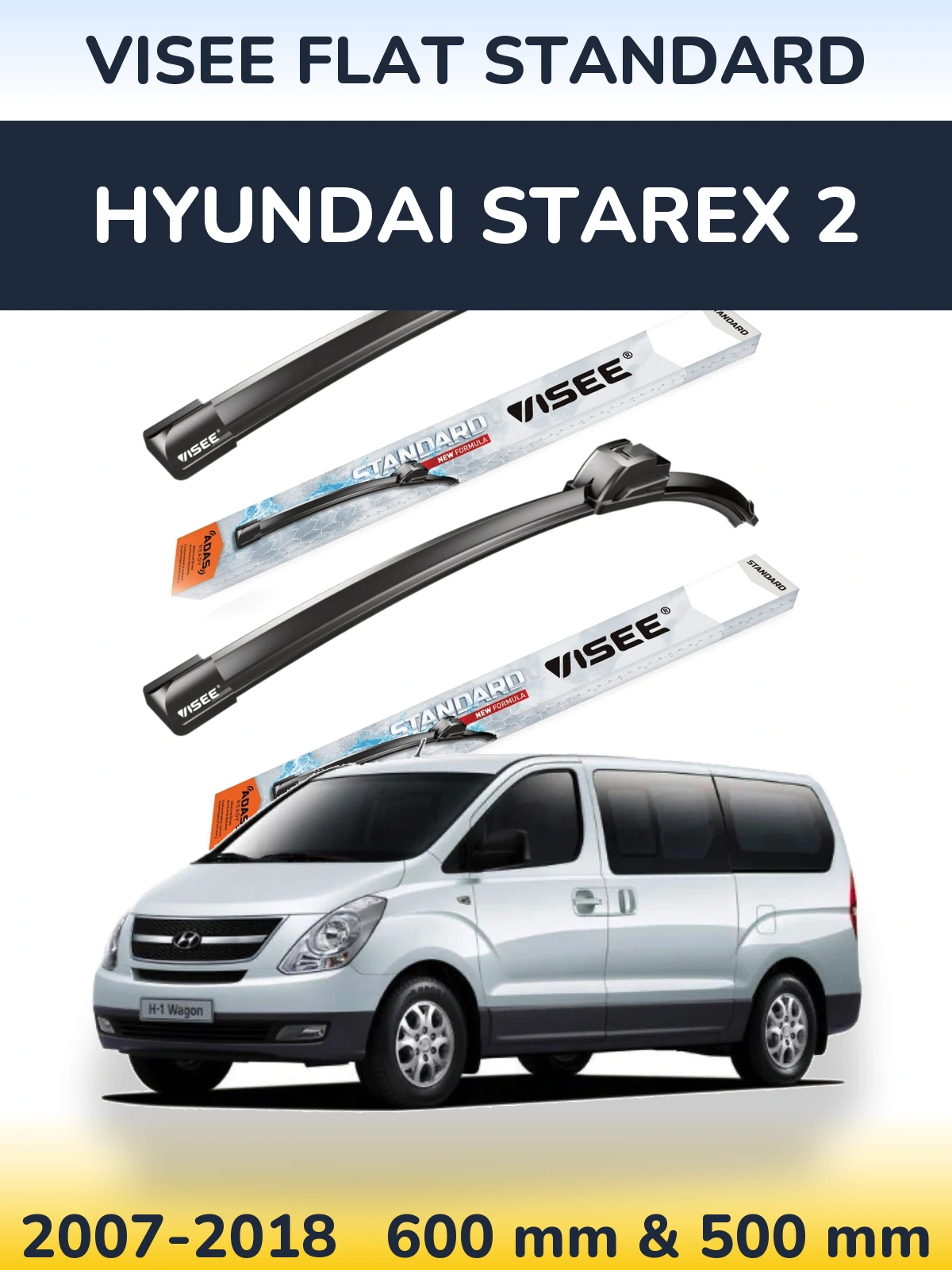 Sada předních stěračů VISEE FLAT STANDARD 600 a 500 mm pro Hyundai Starex 2 2007-2018