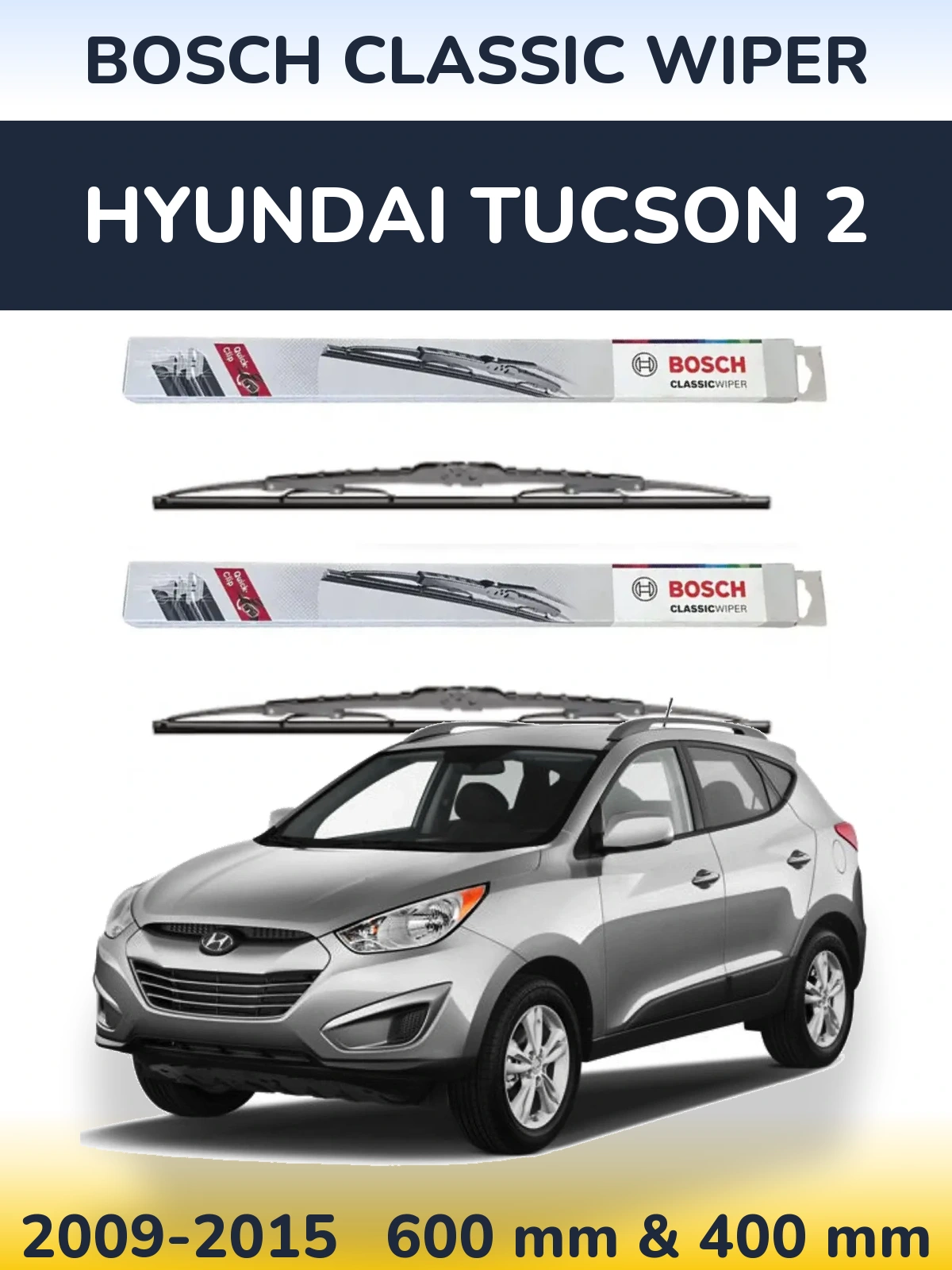 Sada předních stěračů BOSCH Classic Wiper 600 a 400 mm pro Hyundai Tucson 2 2009-2015