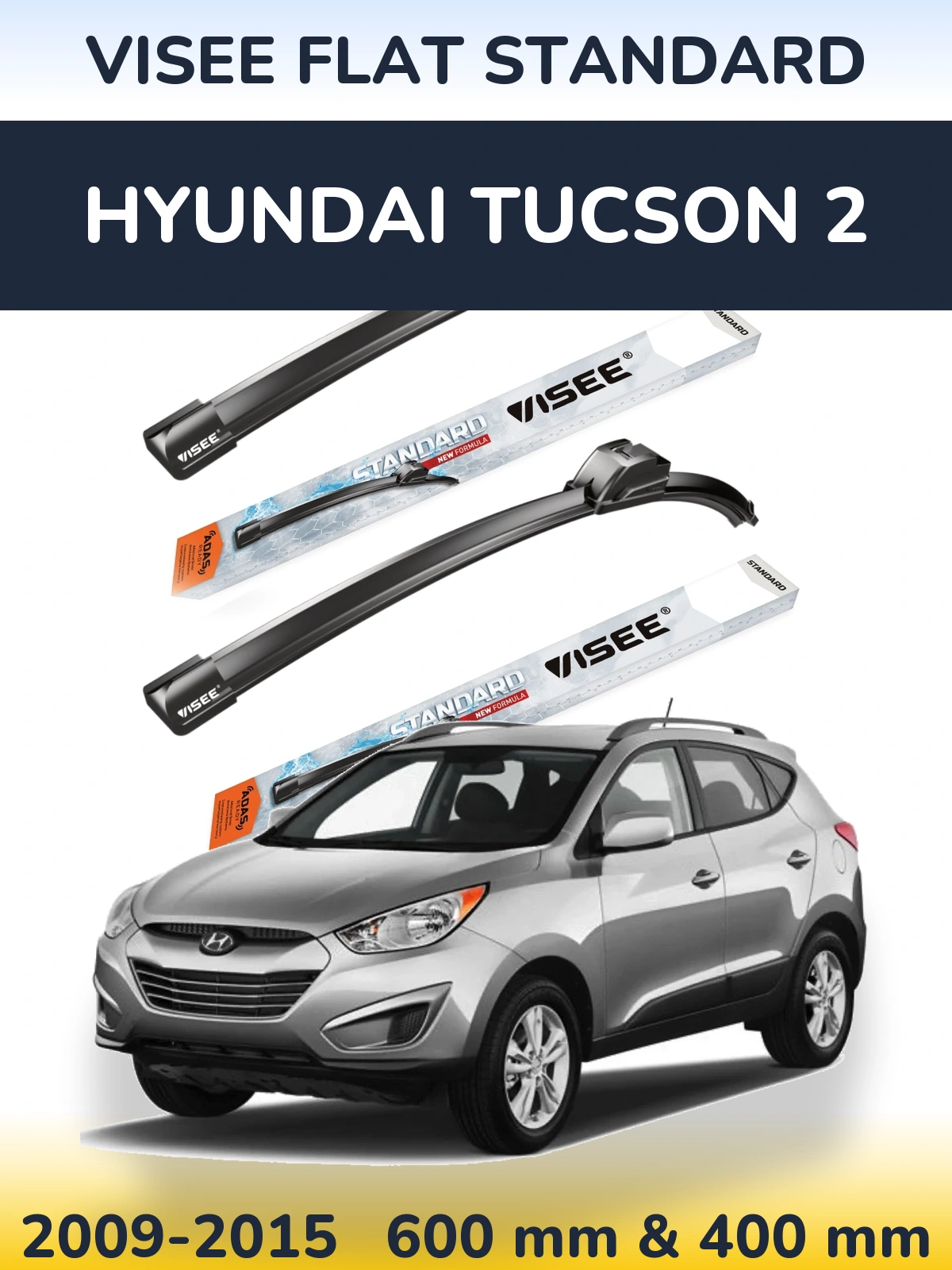 Sada předních stěračů VISEE FLAT STANDARD 600 a 400 mm pro Hyundai Tucson 2 2009-2015