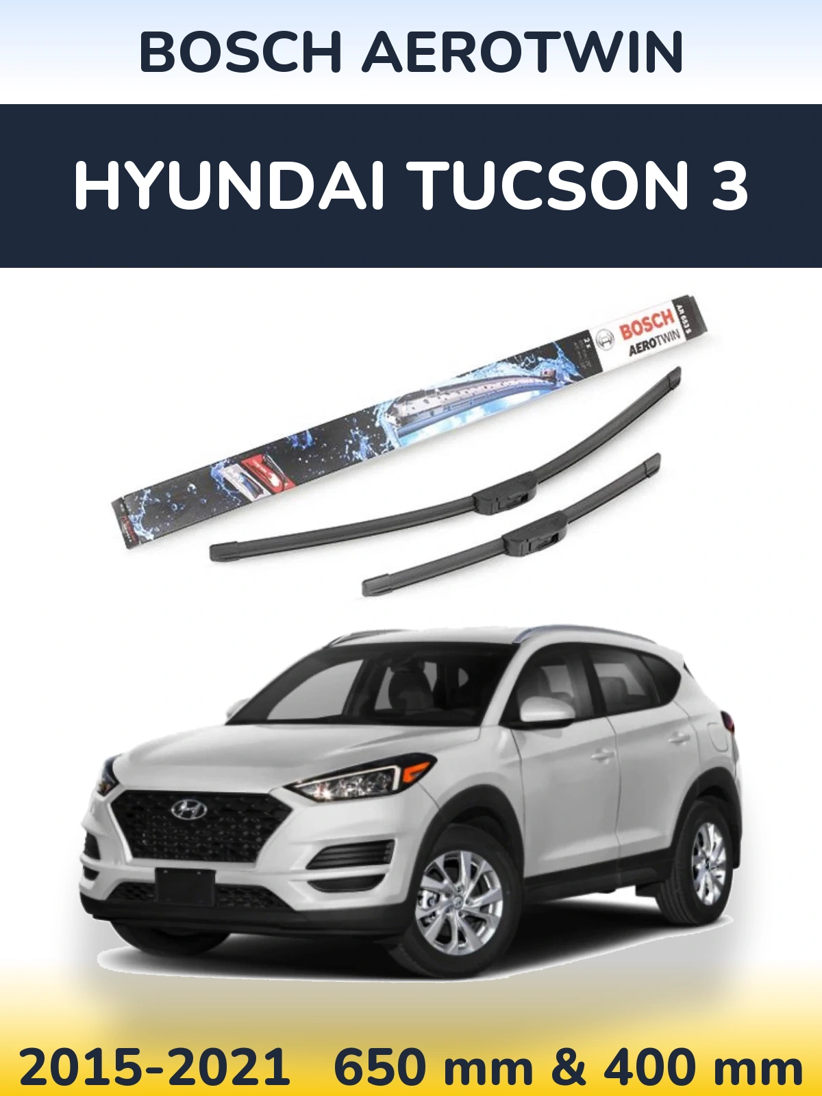 Sada předních stěračů BOSCH AeroTwin 650 a 400 mm pro Hyundai Tucson 3 2015-2021