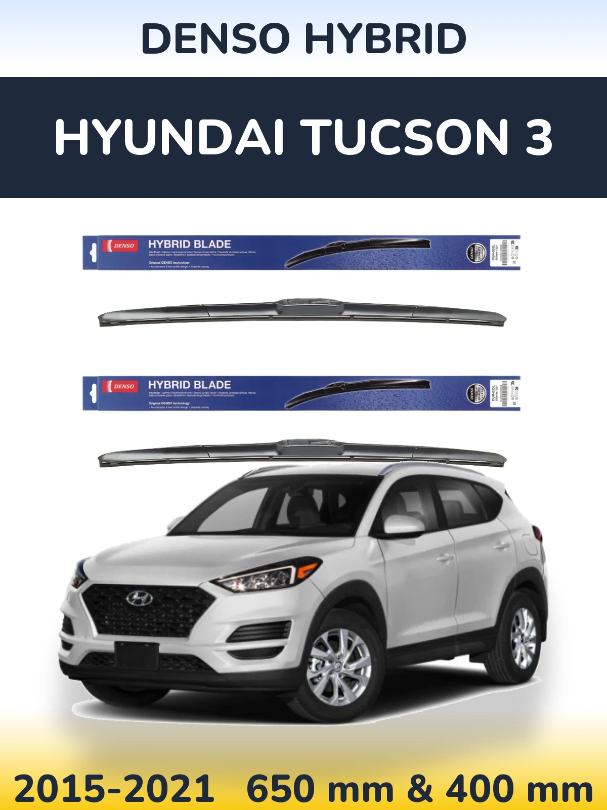 Sada předních stěračů Denso Hybrid 650 a 400 mm pro Hyundai Tucson 3 2015-2021