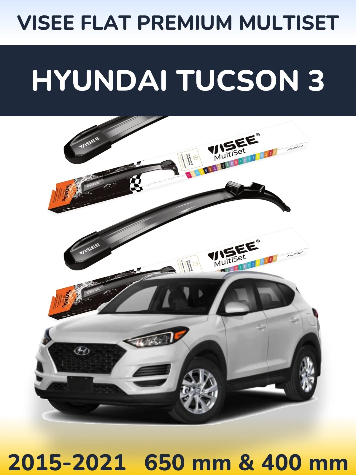 Sada předních stěračů VISEE FLAT PREMIUM MultiSet 650 a 400 mm pro Hyundai Tucson 3 2015-2021