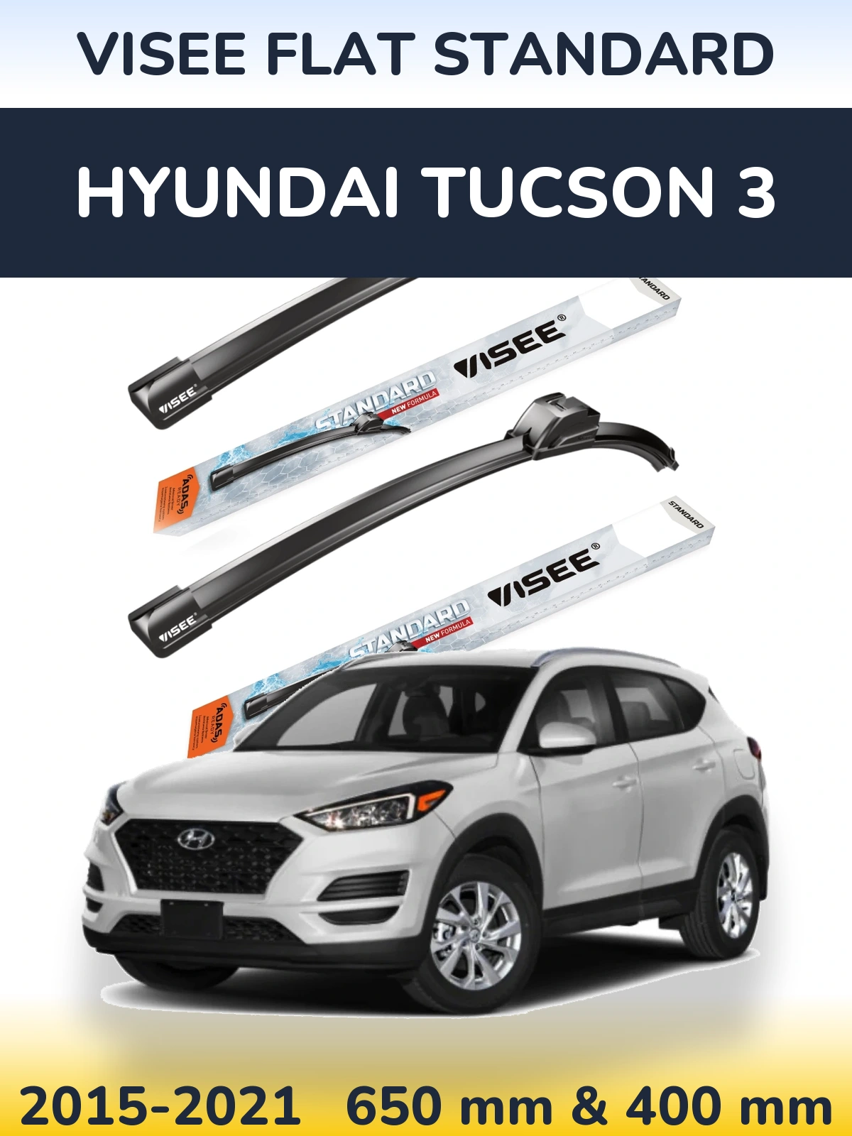 Sada předních stěračů VISEE FLAT STANDARD 650 a 400 mm pro Hyundai Tucson 3 2015-2021