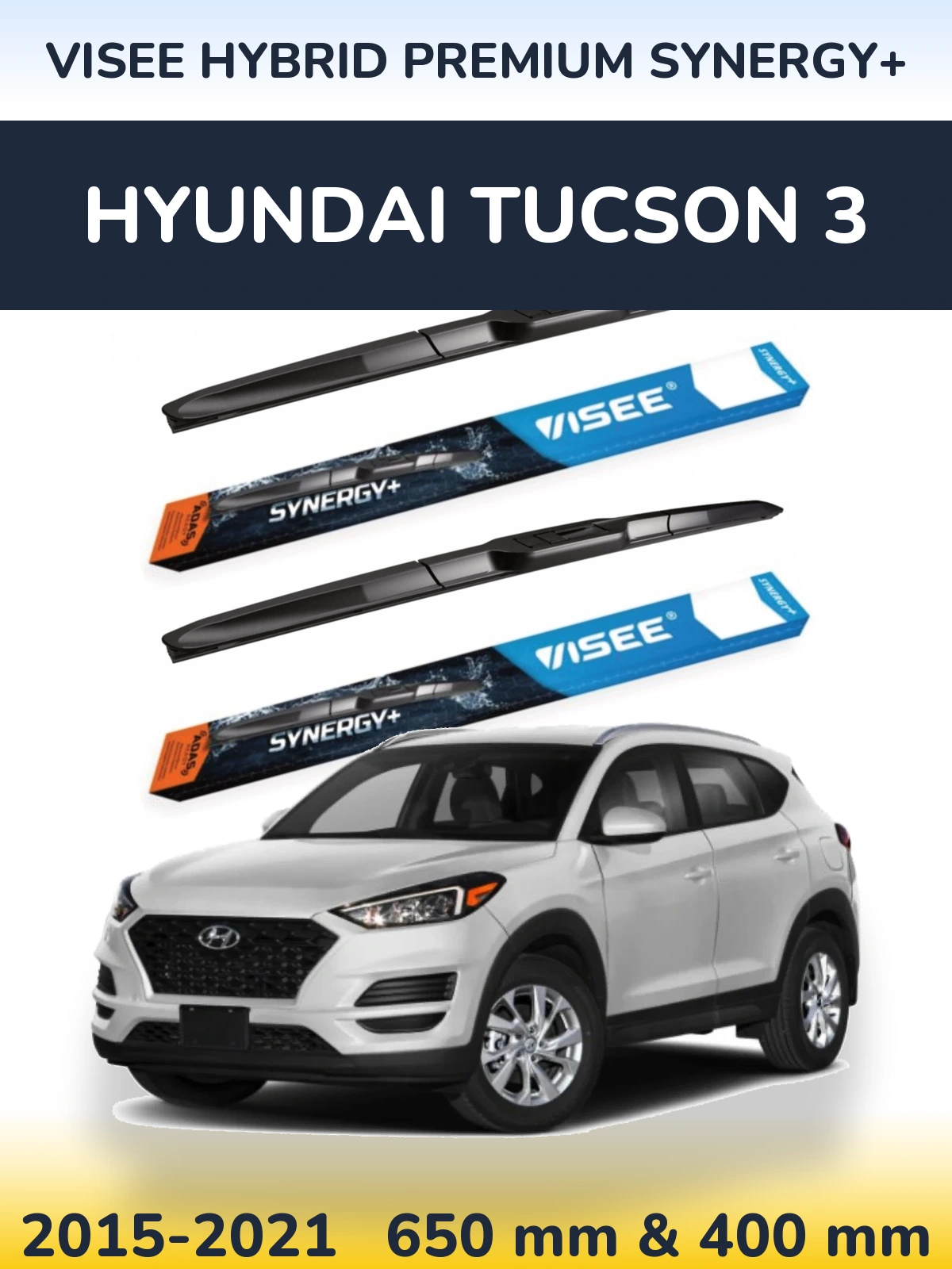 Sada předních stěračů VISEE HYBRID PREMIUM SYNERGY+ 650 a 400 mm pro Hyundai Tucson 3 2015-2021