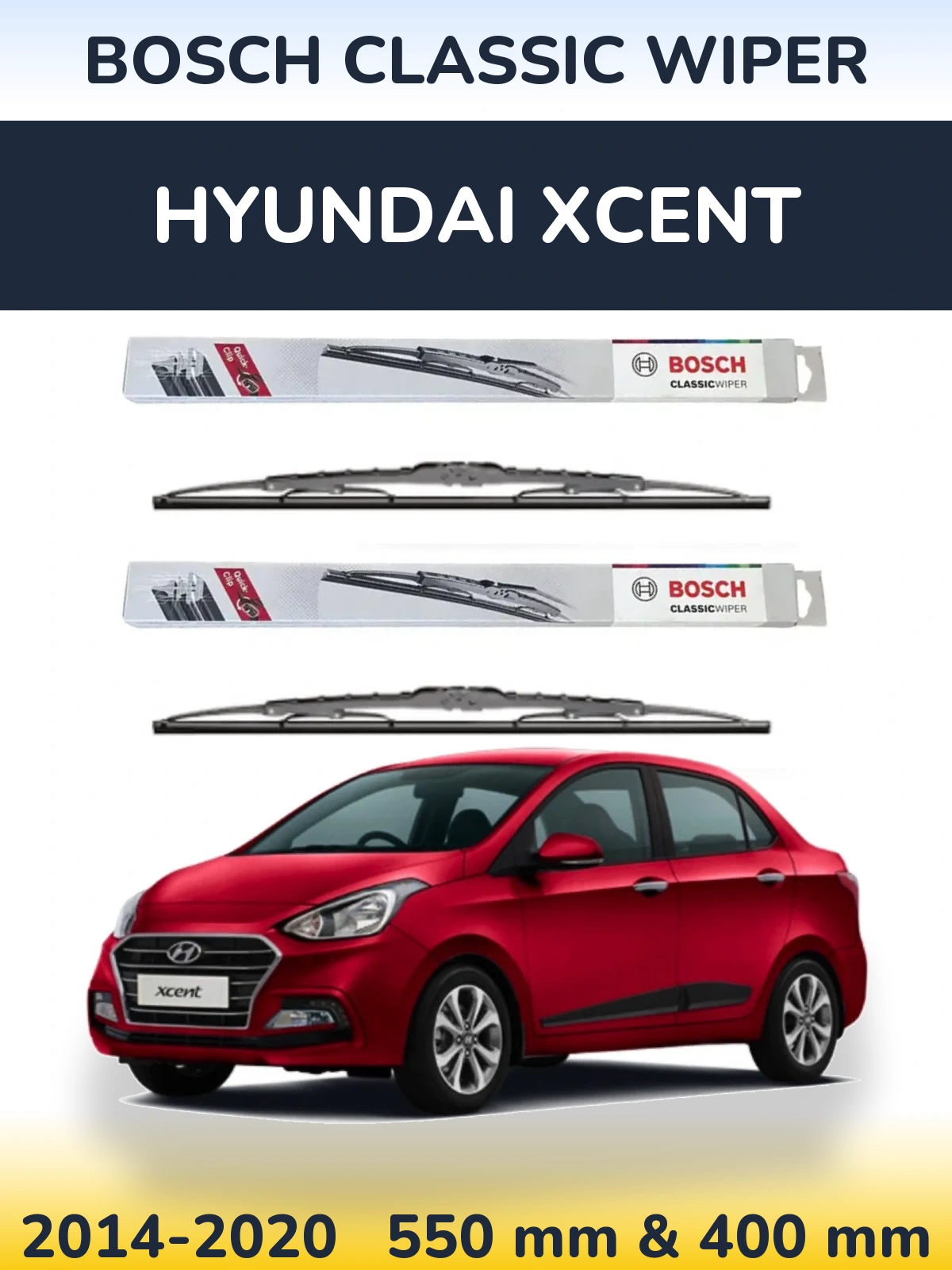 Sada předních stěračů BOSCH Classic Wiper 550 a 400 mm pro Hyundai Xcent 2014-2020