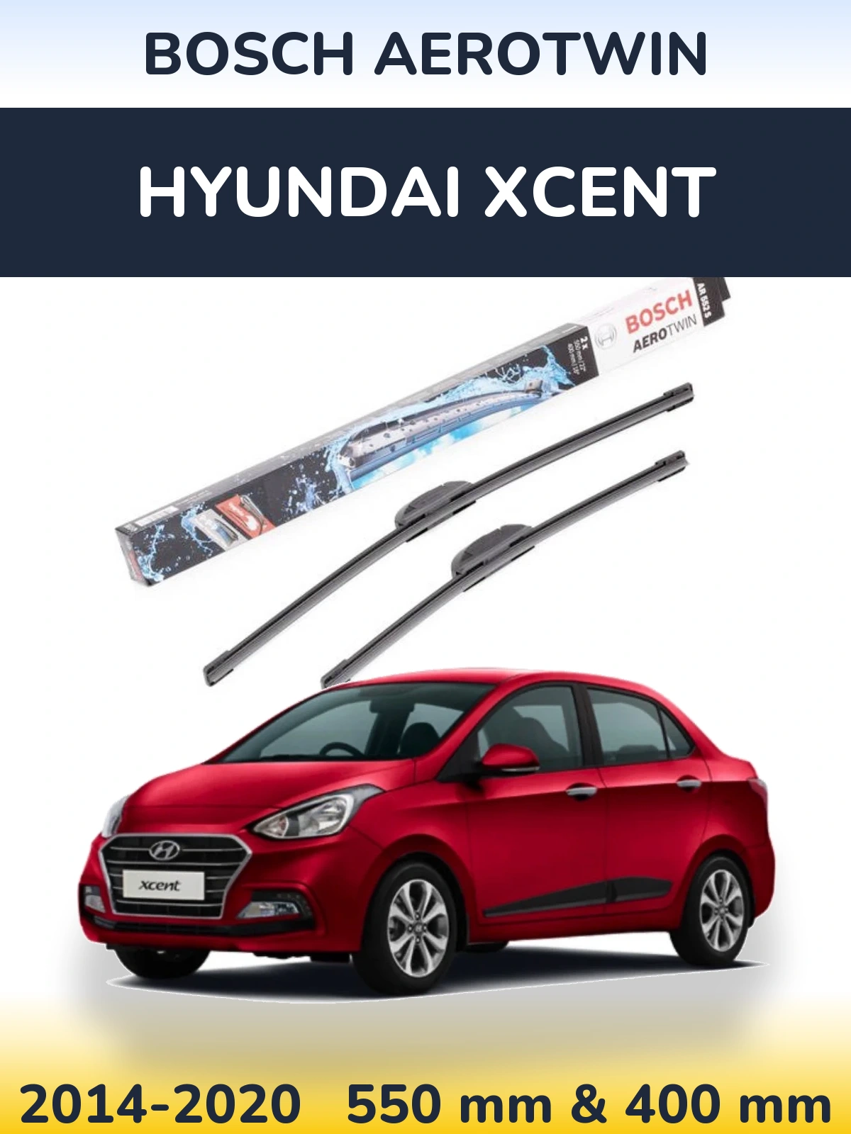 Sada předních stěračů BOSCH AeroTwin 550 a 400 mm pro Hyundai Xcent 2014-2020