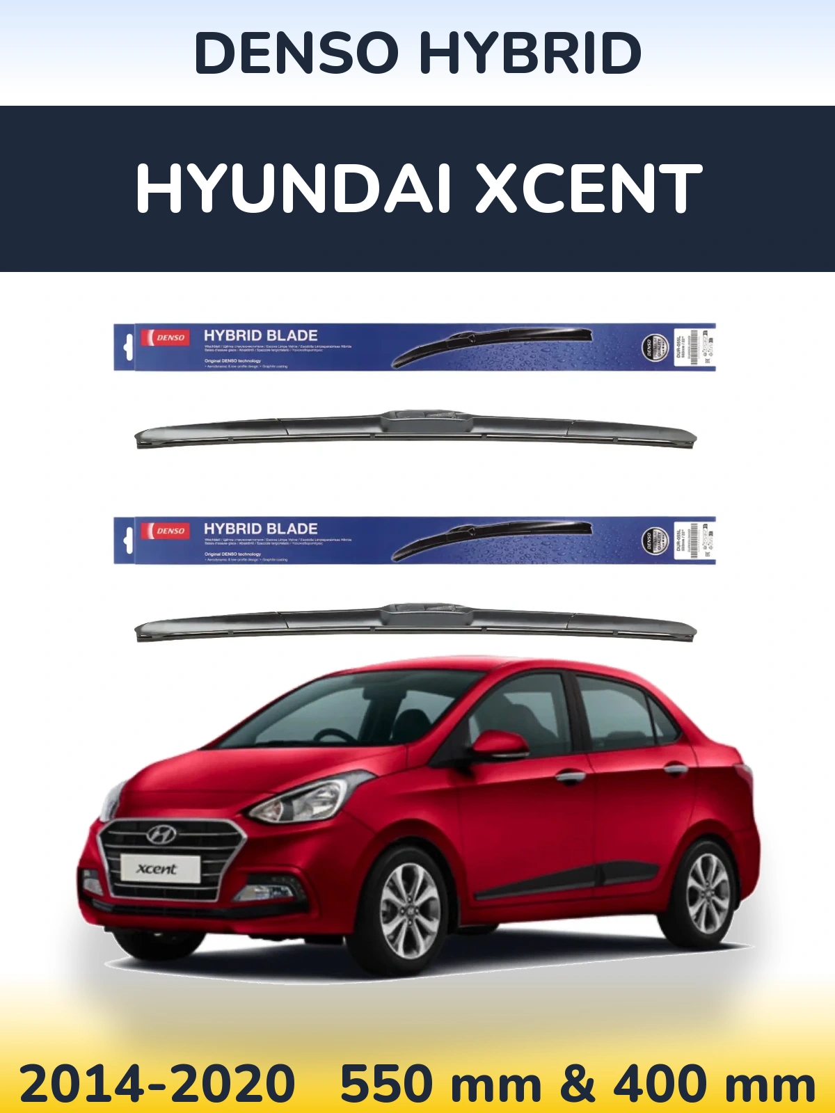 Sada předních stěračů Denso Hybrid 550 a 400 mm pro Hyundai Xcent 2014-2020