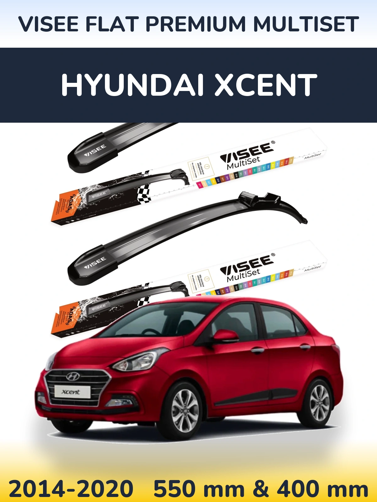 Sada předních stěračů VISEE FLAT PREMIUM MultiSet 550 a 400 mm pro Hyundai Xcent 2014-2020