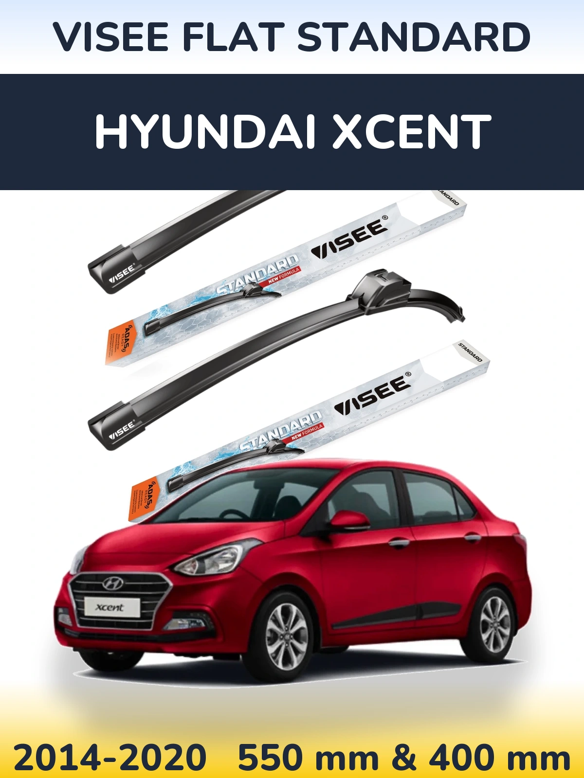 Sada předních stěračů VISEE FLAT STANDARD 550 a 400 mm pro Hyundai Xcent 2014-2020
