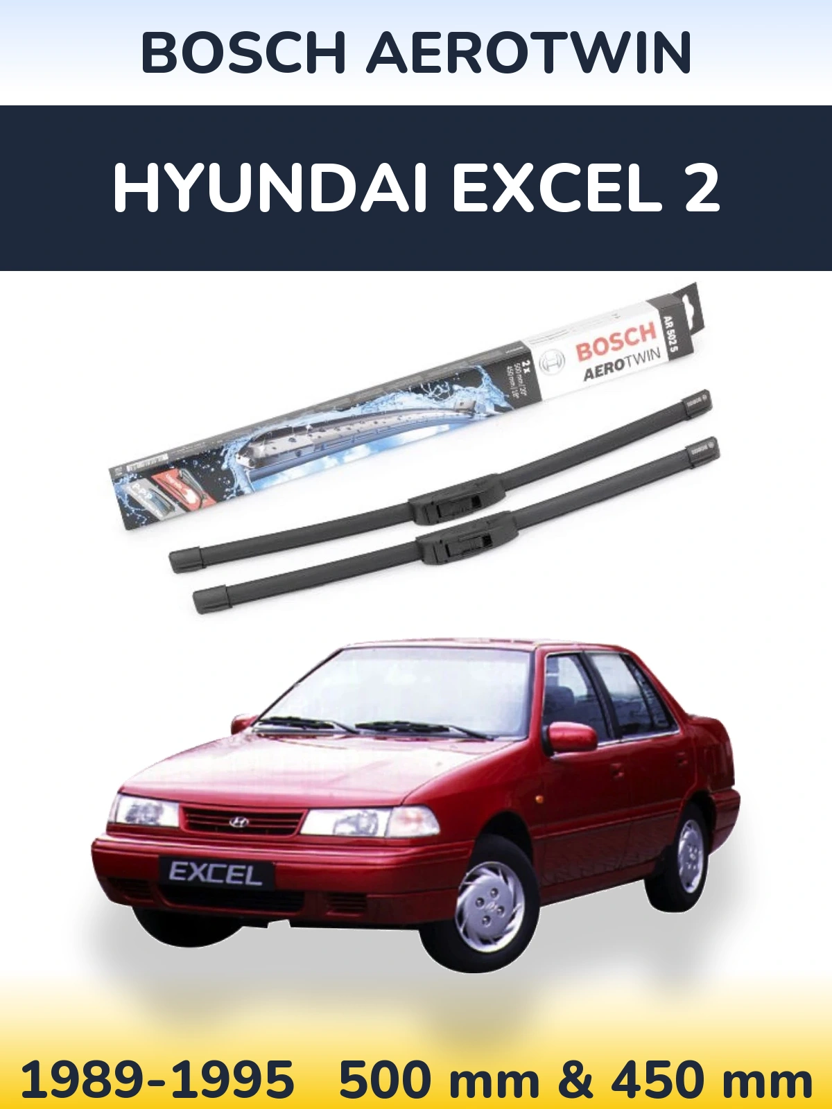 Sada předních stěračů BOSCH AeroTwin 500 a 450 mm pro Hyundai Excel 2 1989-1995