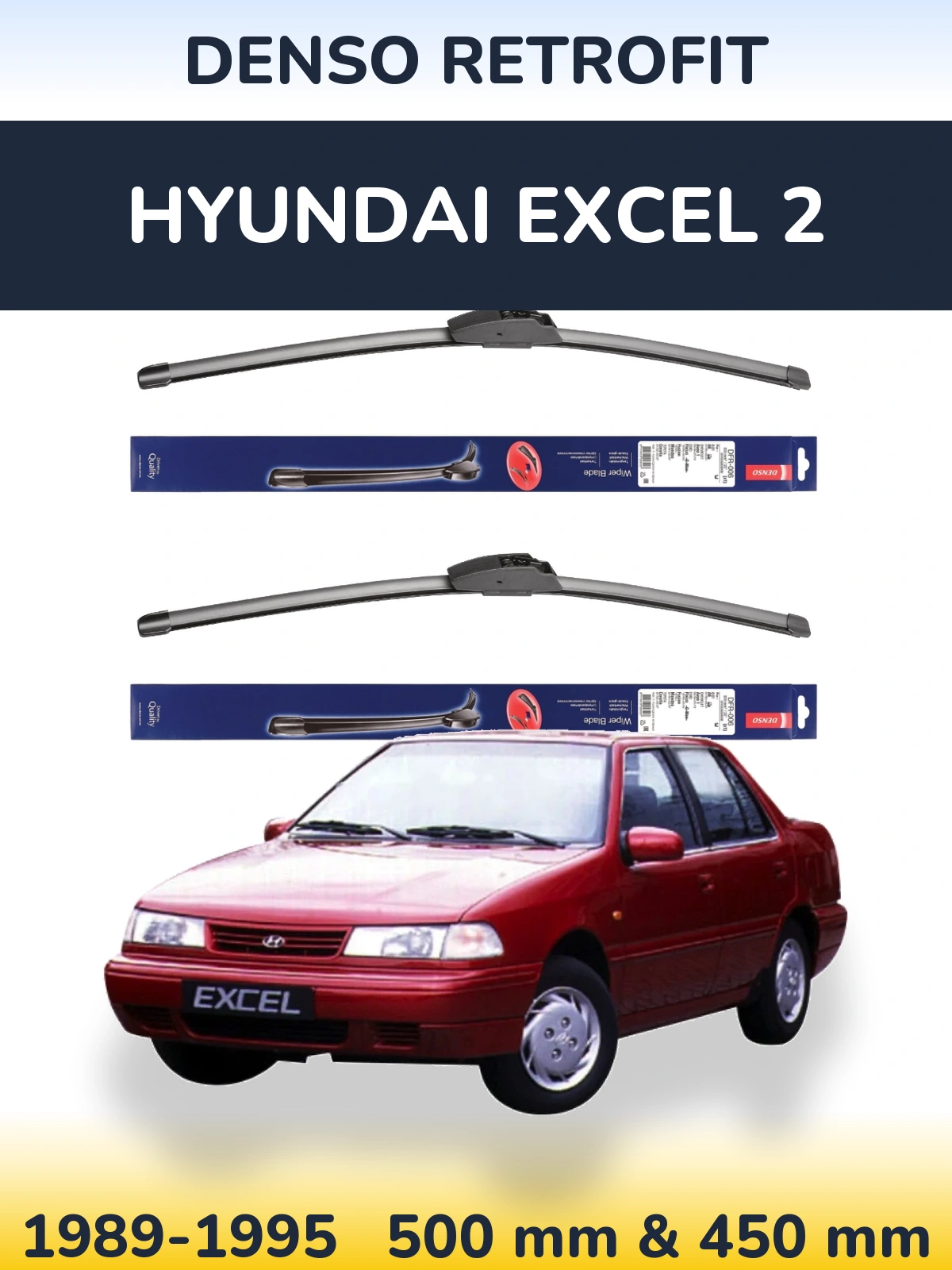 Комплект передніх щіток Denso Retrofit 500 & 450 мм для Hyundai Excel 2 1989-1995