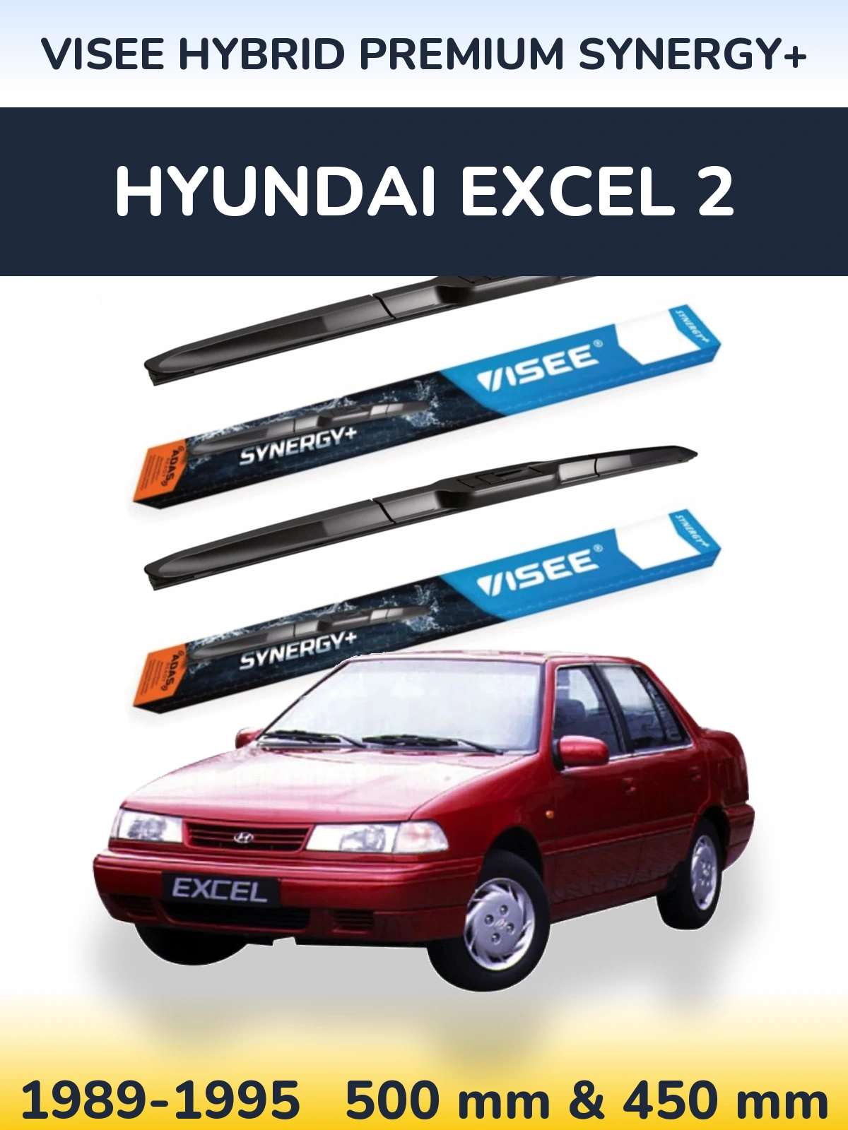 Комплект передніх щіток VISEE HYBRID PREMIUM SYNERGY+ 500 & 450 мм для Hyundai Excel 2 1989-1995